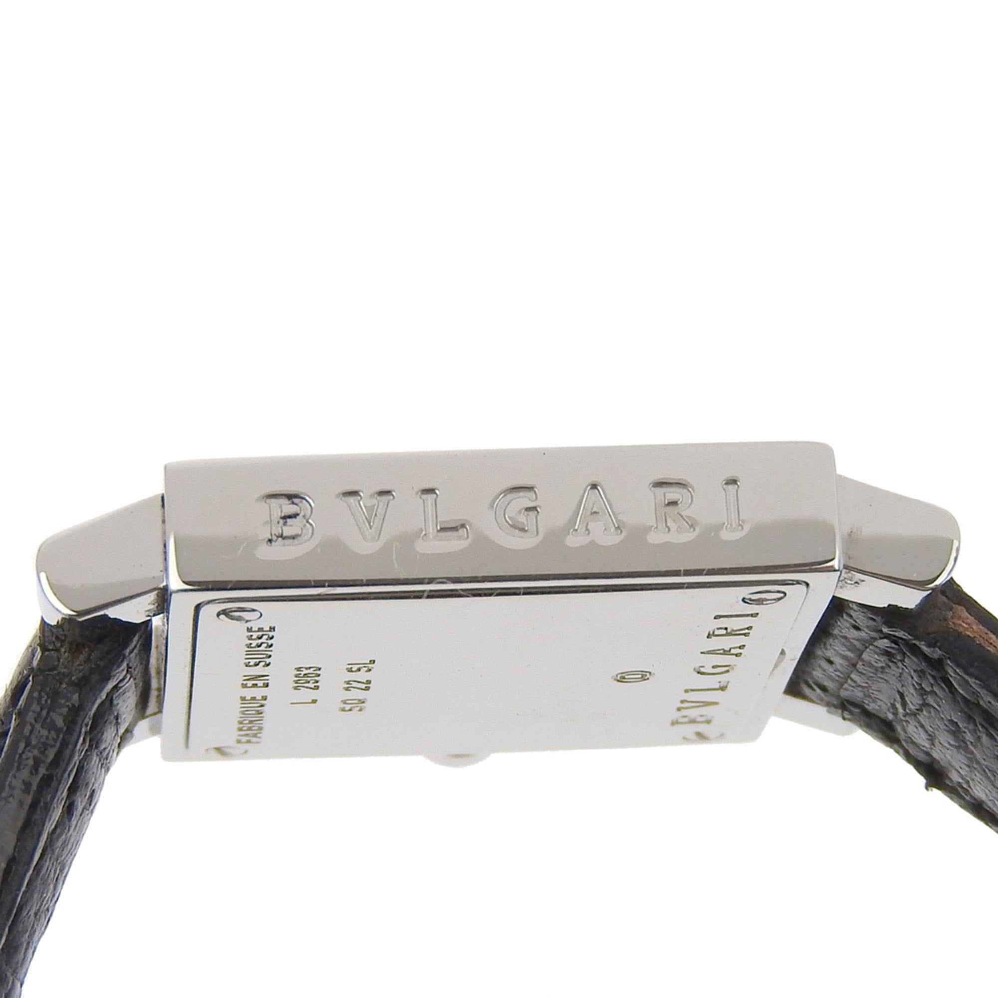 Bvlgari Quadrato SQ22SL Women's Watch, Stainless Steel with Embossed Leather, Quartz Movement, Analog Display, Black Dial — Good