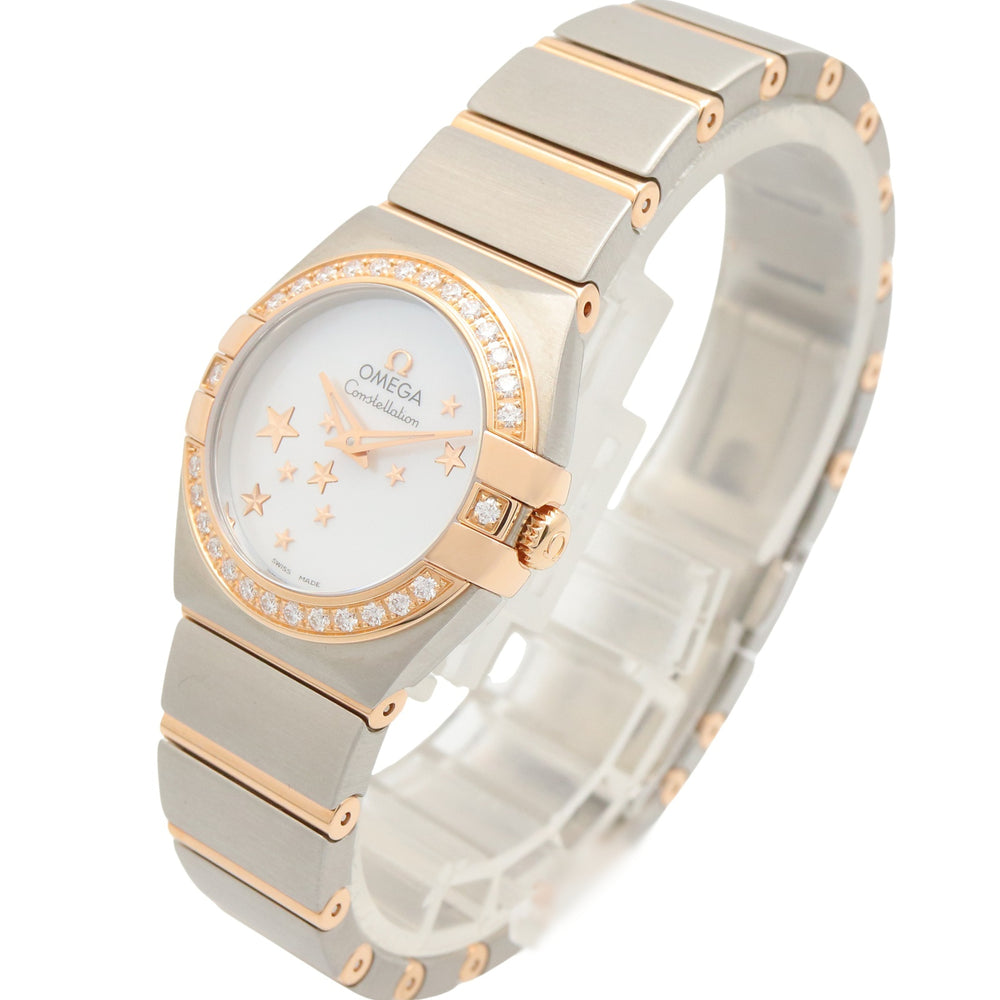 Omega Constellation Star Blue Diamond Bezel Watch, 18K Pink Gold (PG) Stainless Steel, Diamond, Ladies', White/White Mother-of-Pearl, 123.25.24.60.05.002 — Very Good