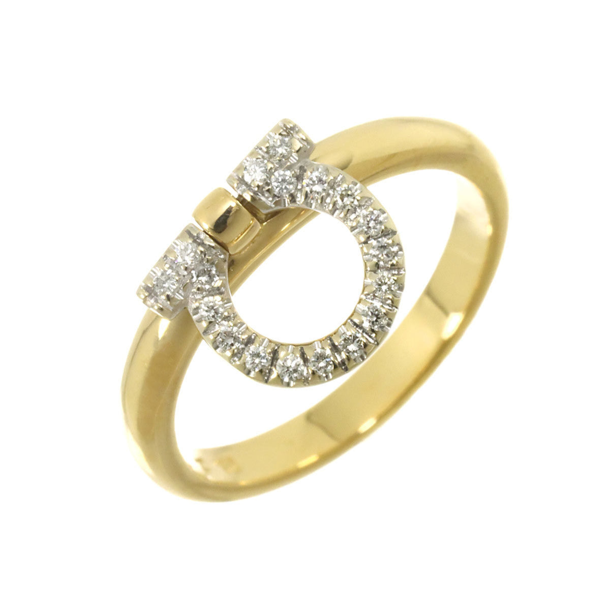 Salvatore Ferragamo Gancini Ring with Diamonds, 18K Yellow Gold (YG) WG (750) — Like New