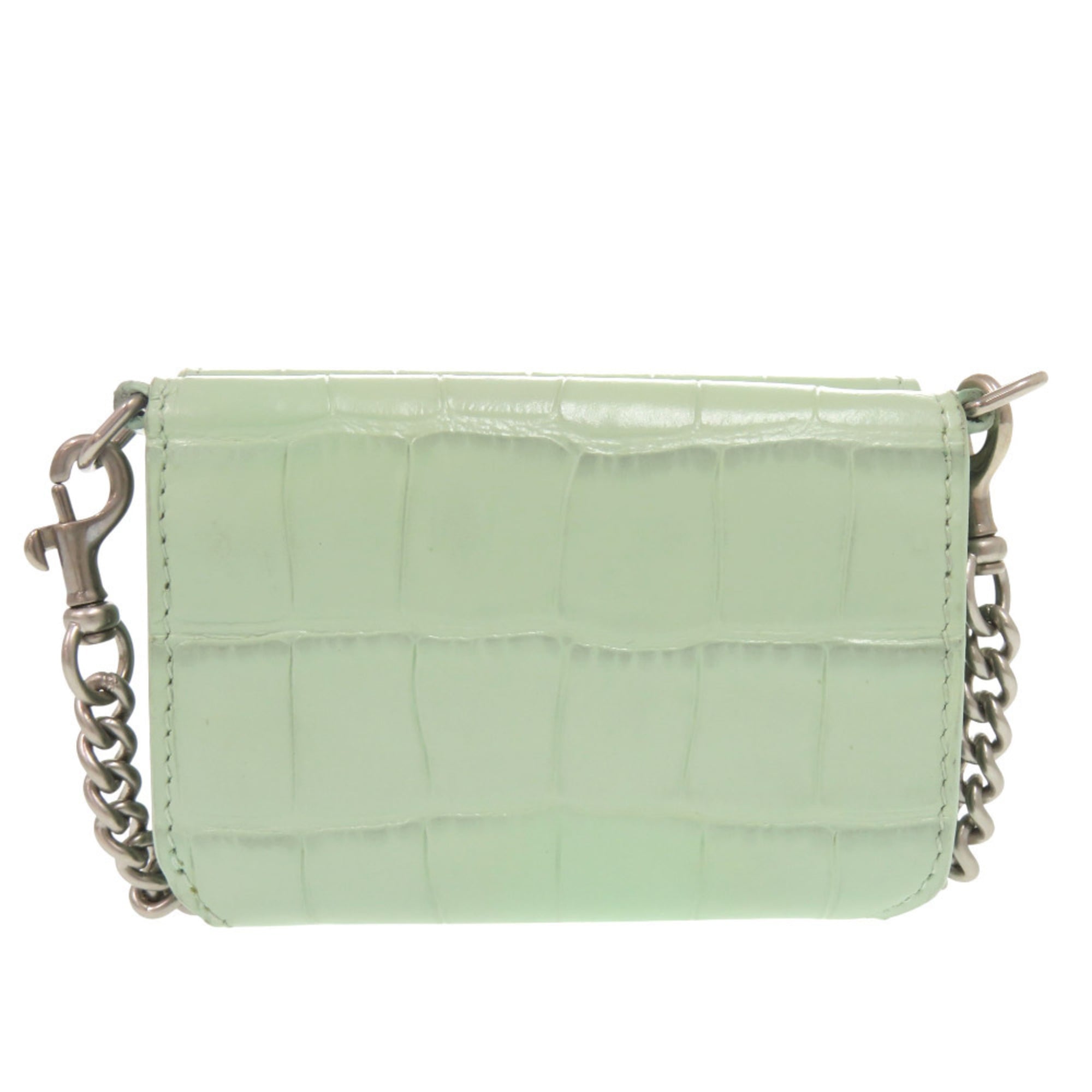 Like new Balenciaga Chain Wallet 618145 Embossed Leather Green Tri-fold 1264