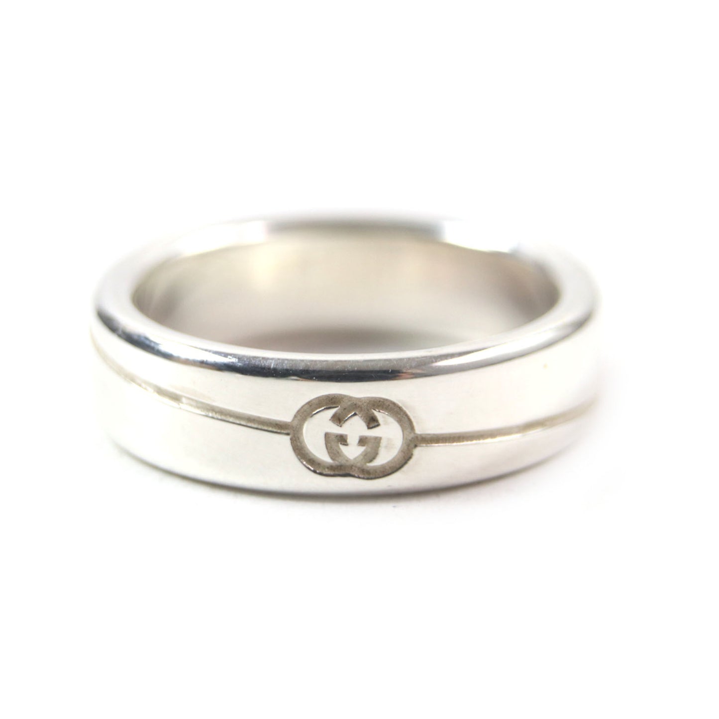 GUCCI Diagonal Interlocking G Ring (774052), current model, AG925 silver, size 17, made in Italy, weight 7.4g, men's