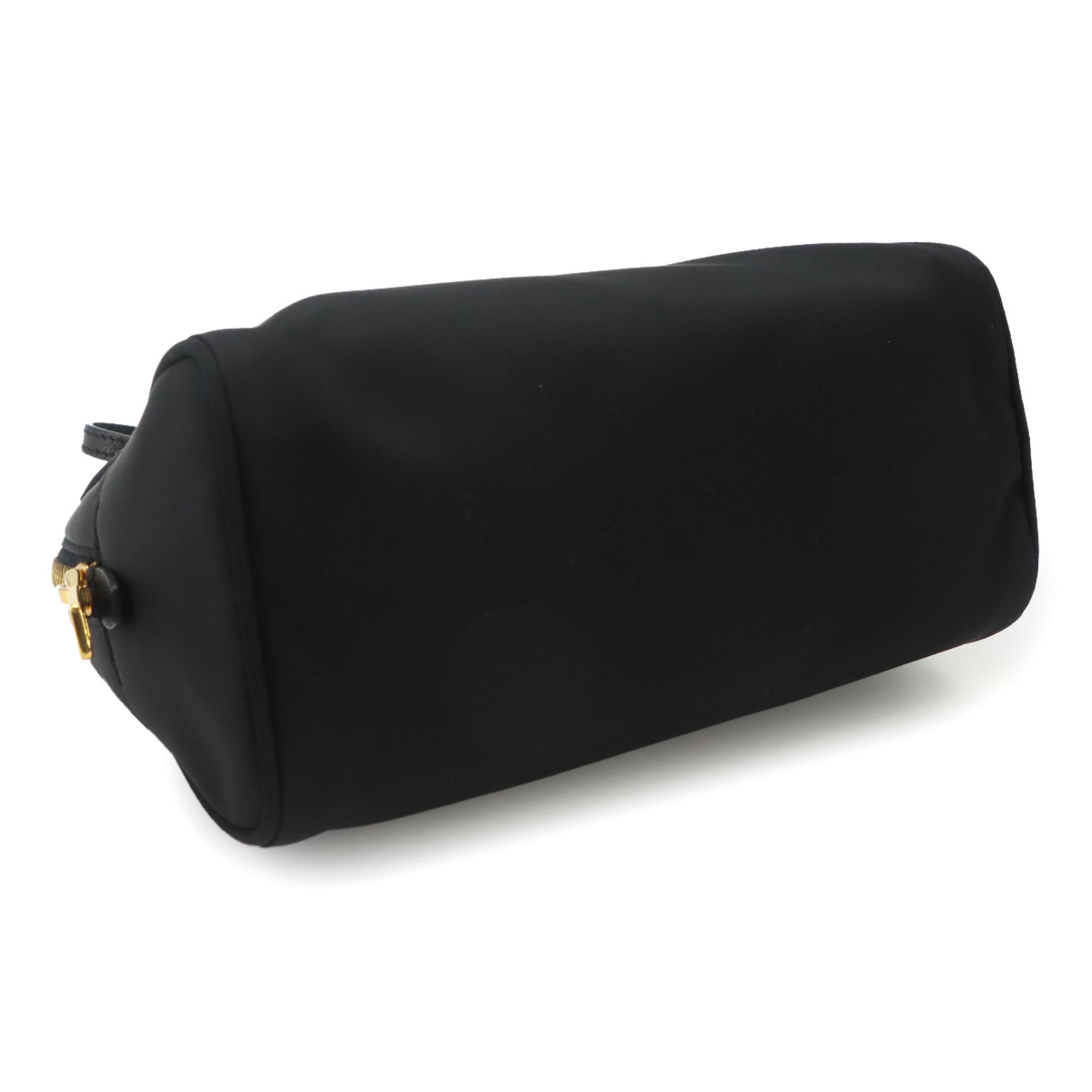 Prada handbag/pouch, nylon, Saffiano leather, black, gold hardware — Like New