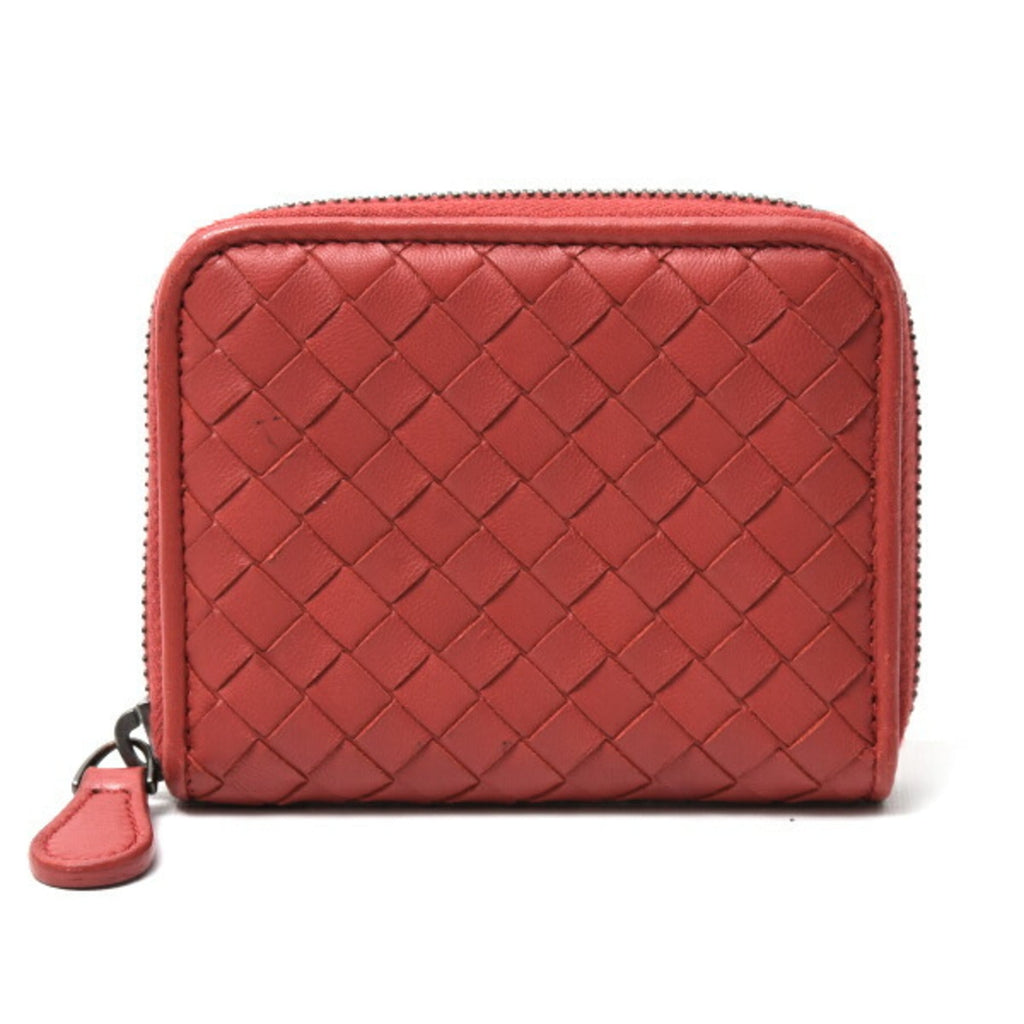 Bottega Veneta Intrecciato Coin Case, Compact Wallet, Mini Red Lambskin