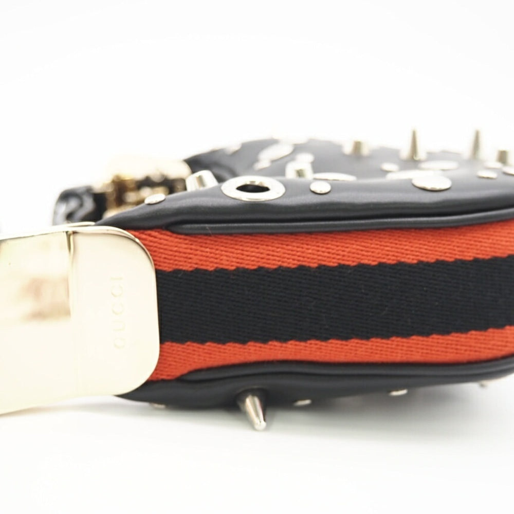 GUCCI Leather Studded Mini 2-Way Shoulder Bag 718512, Gold, Silver, Black Leather, Women's — Like New