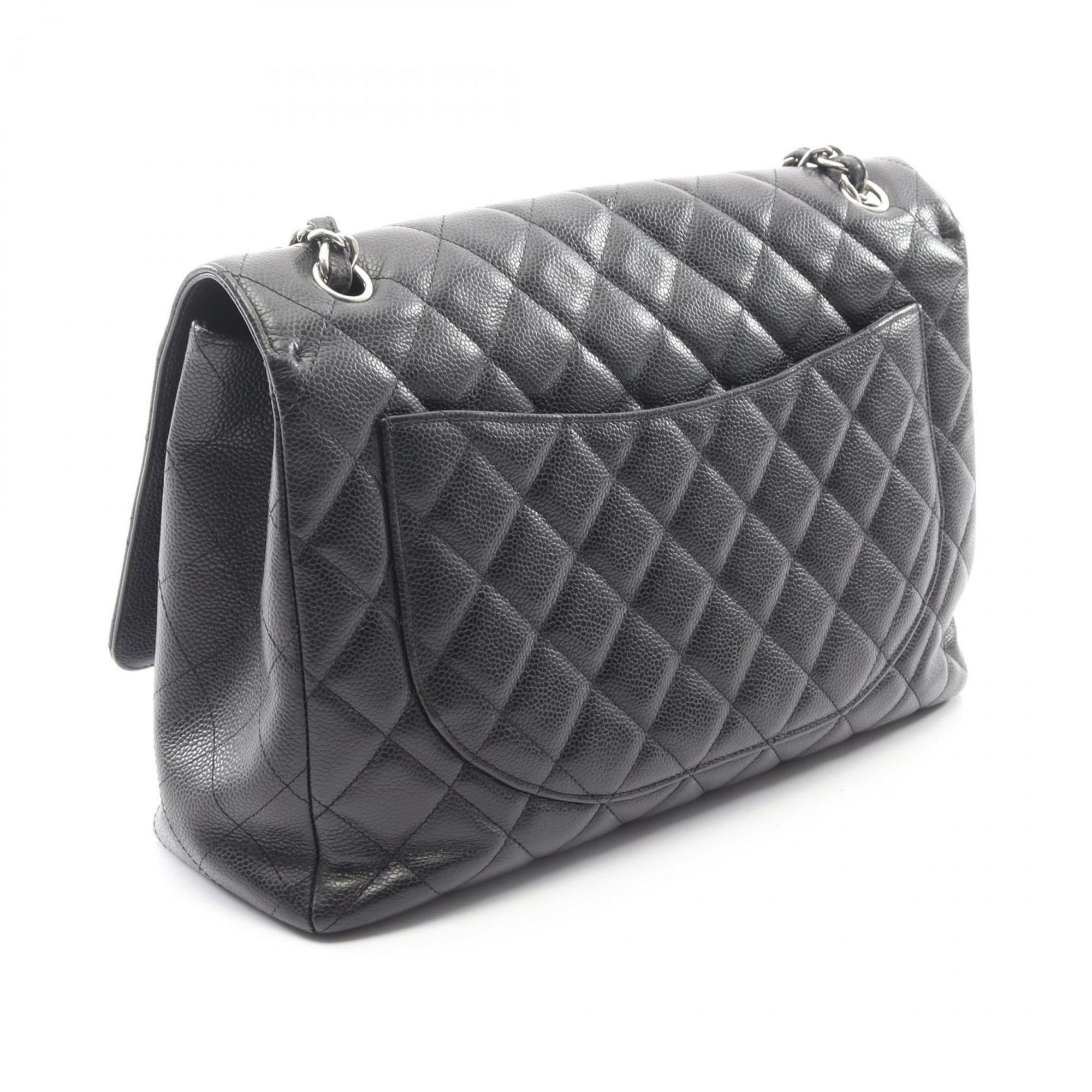 CHANEL Deca Matelasse Single Flap Shoulder Bag/Handbag in Grained Calfskin Leather, Black