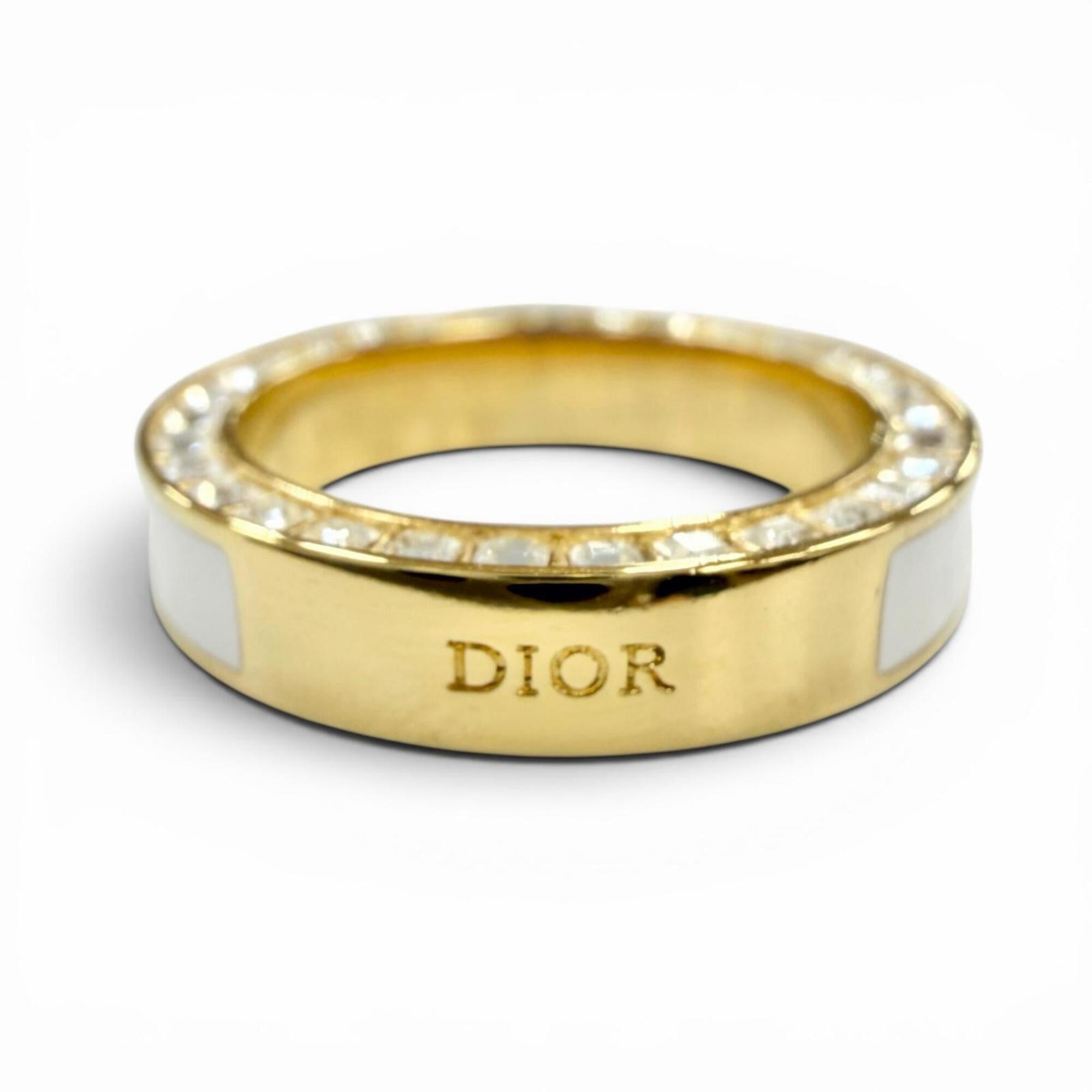 Christian Dior DIOR Night Code ring with crystal logo, rhinestones, and pavé crystals. White gold, size S. Women's. Comes box dust bag — Like New
