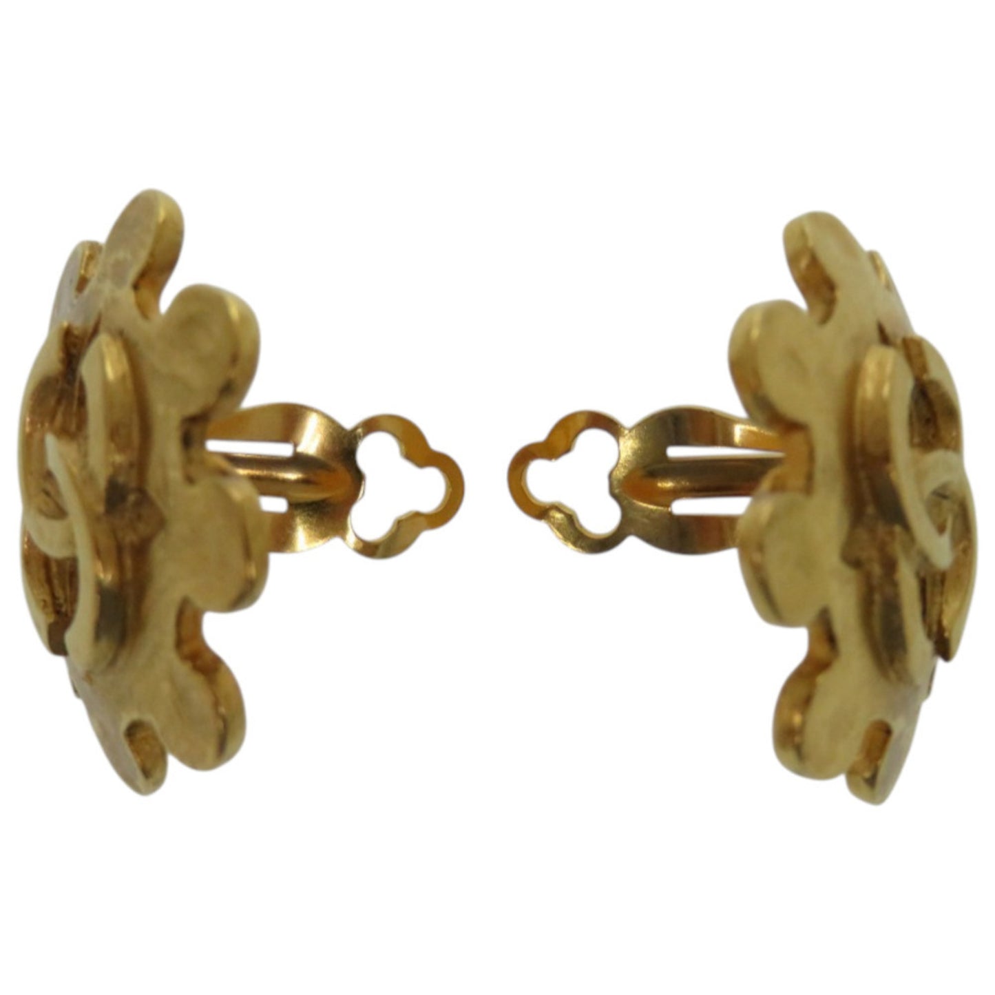 CHANEL Vintage Coco Mark Flower Metal Gold Earrings 0147
