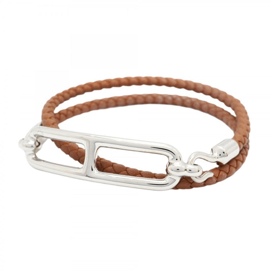 Hermes Hermès Luli Double Tour Bracelet, Metal, Leather, Silver, Brown, Women's, P1859231