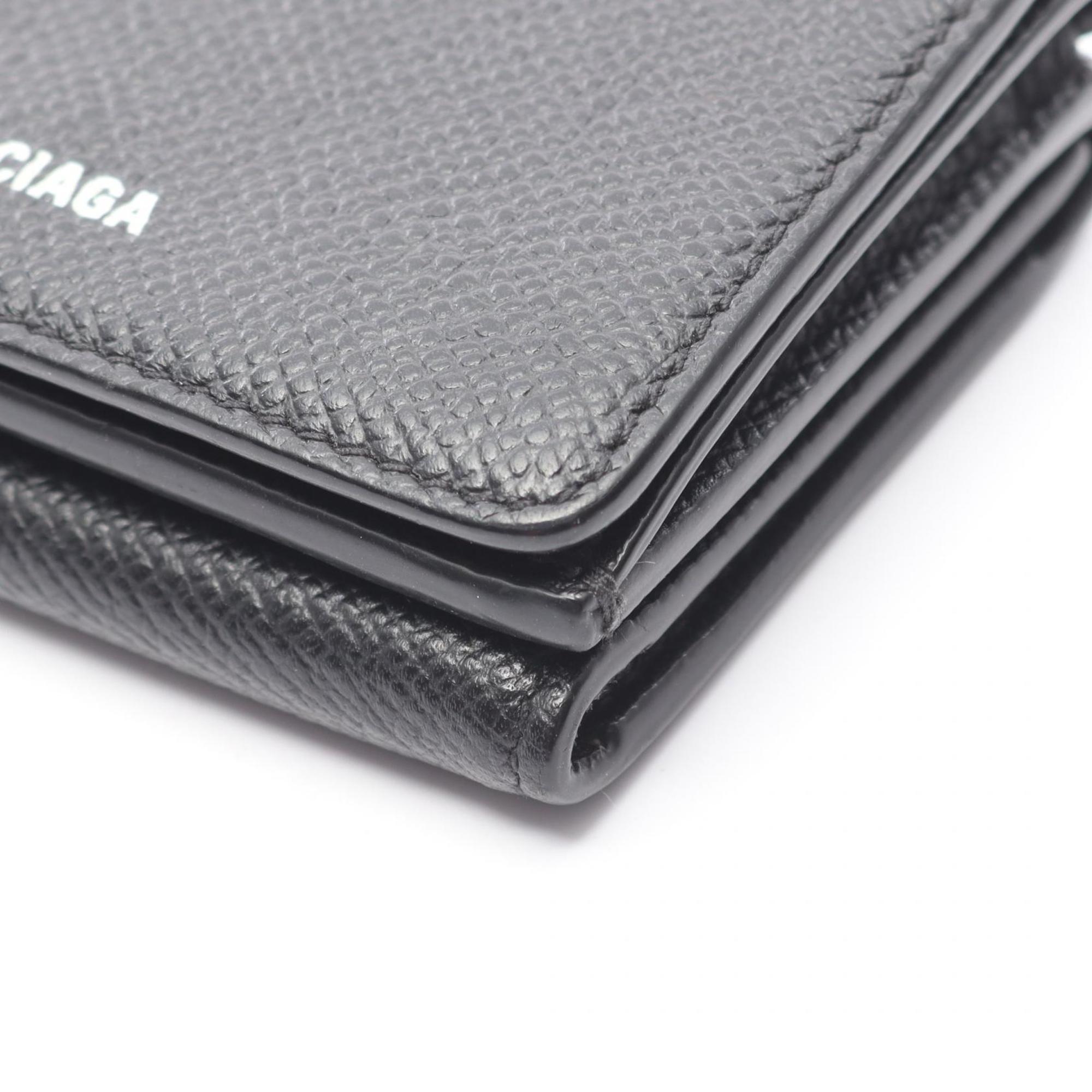 Balenciaga VILLE Tri-fold Wallet, Leather, Women's, Black, 558208