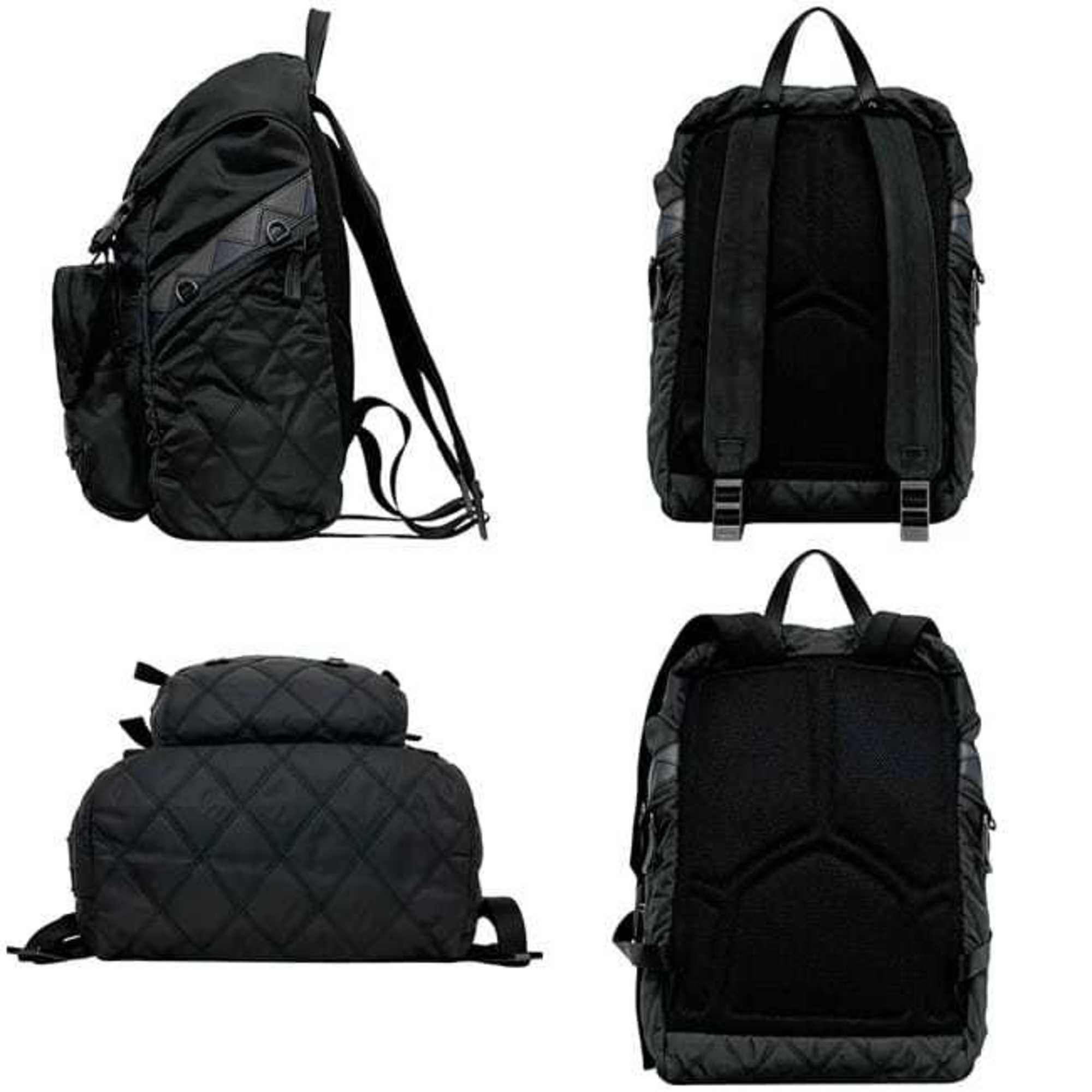 Prada Backpack ec-24859 Black NERO 2VZ135 Quilted Nylon Leather 165 PRADA Flap D-Ring Stitching Rucksack Men's Women's