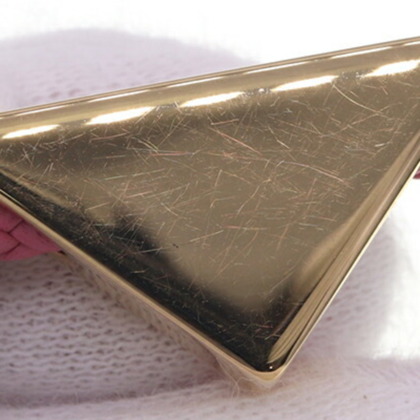 Prada Bracelet 1IB350 Pink Leather and Metal Triangle Women's PRADA