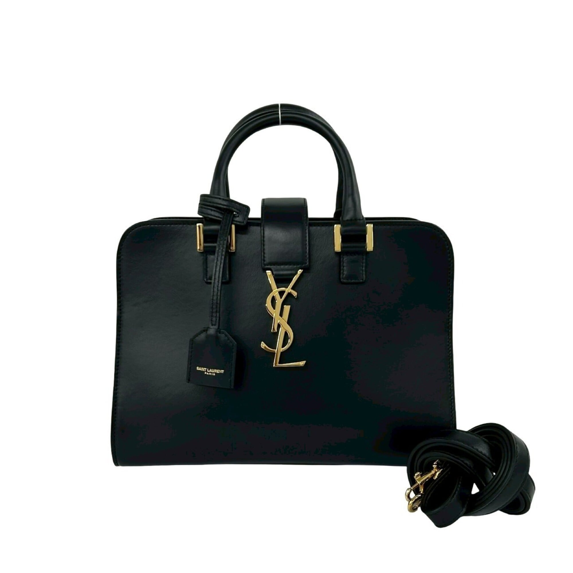 YVES SAINT LAURENT Baby Cabas YSL Leather 2-way Shoulder Bag/Handbag Black 10828 — Like New