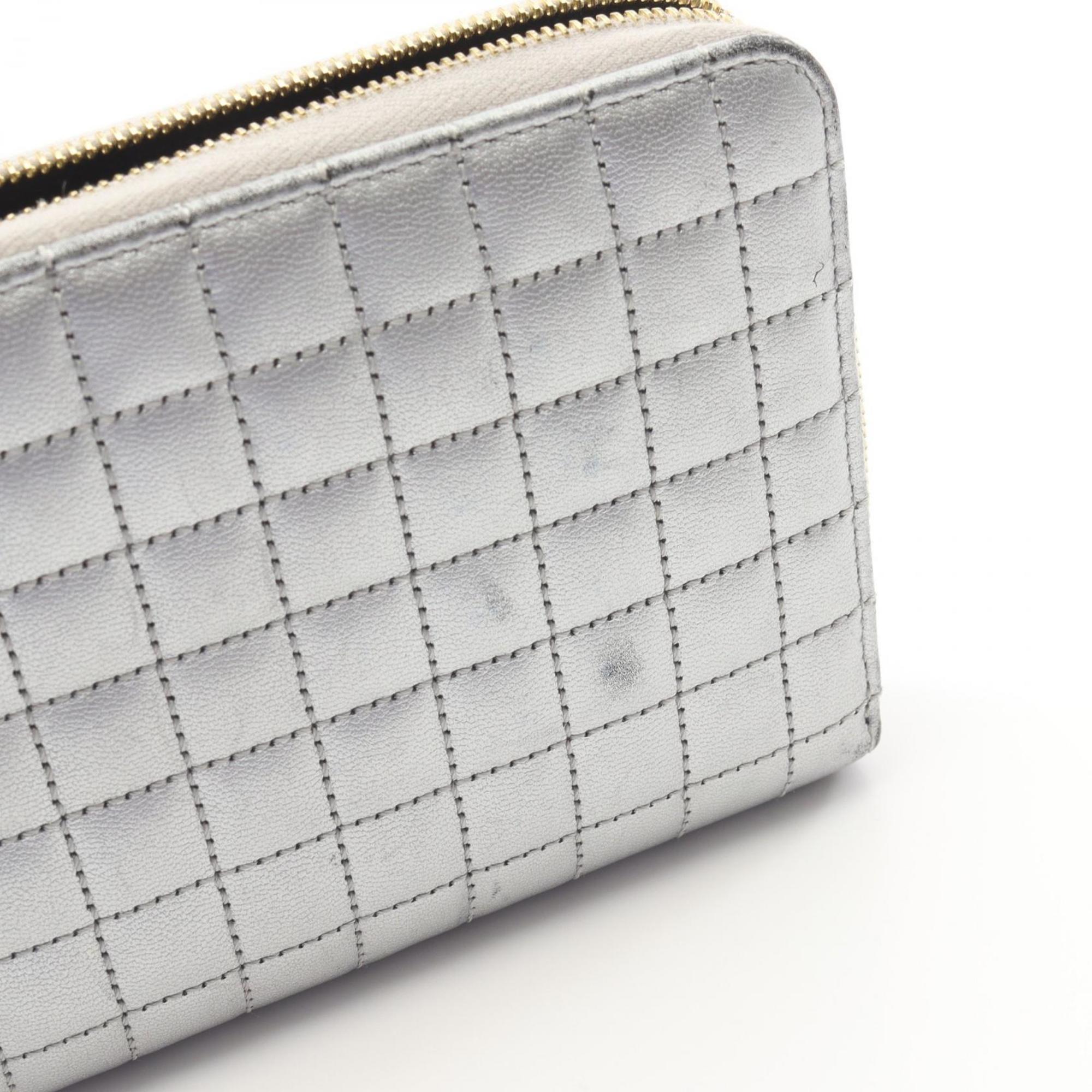 CELINE C Charm Large Zipped Wallet Round Long Leather Women's Silver 10B553