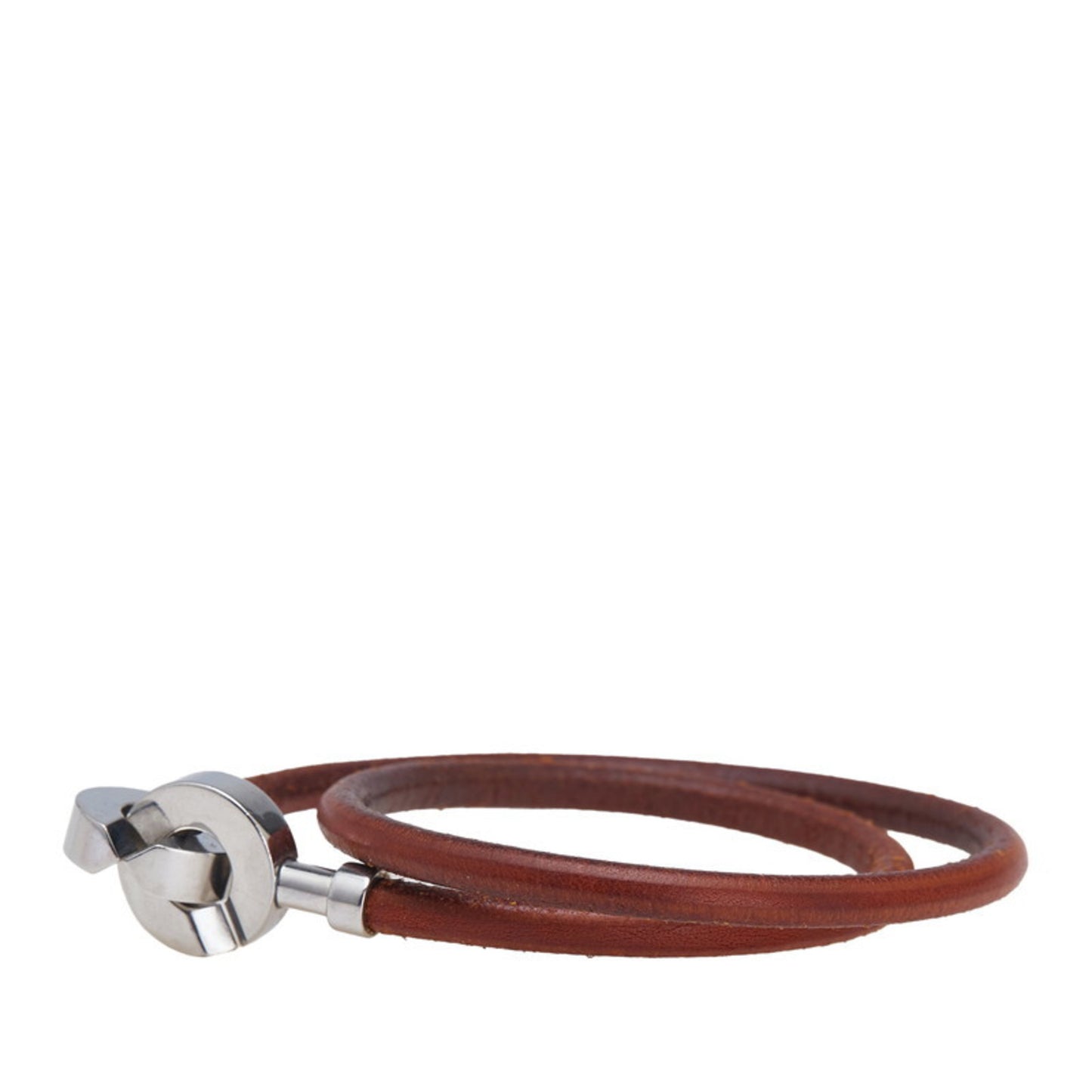 Hermes Lancelot Bracelet Choker in Brown and Silver Leather Metal for Women
