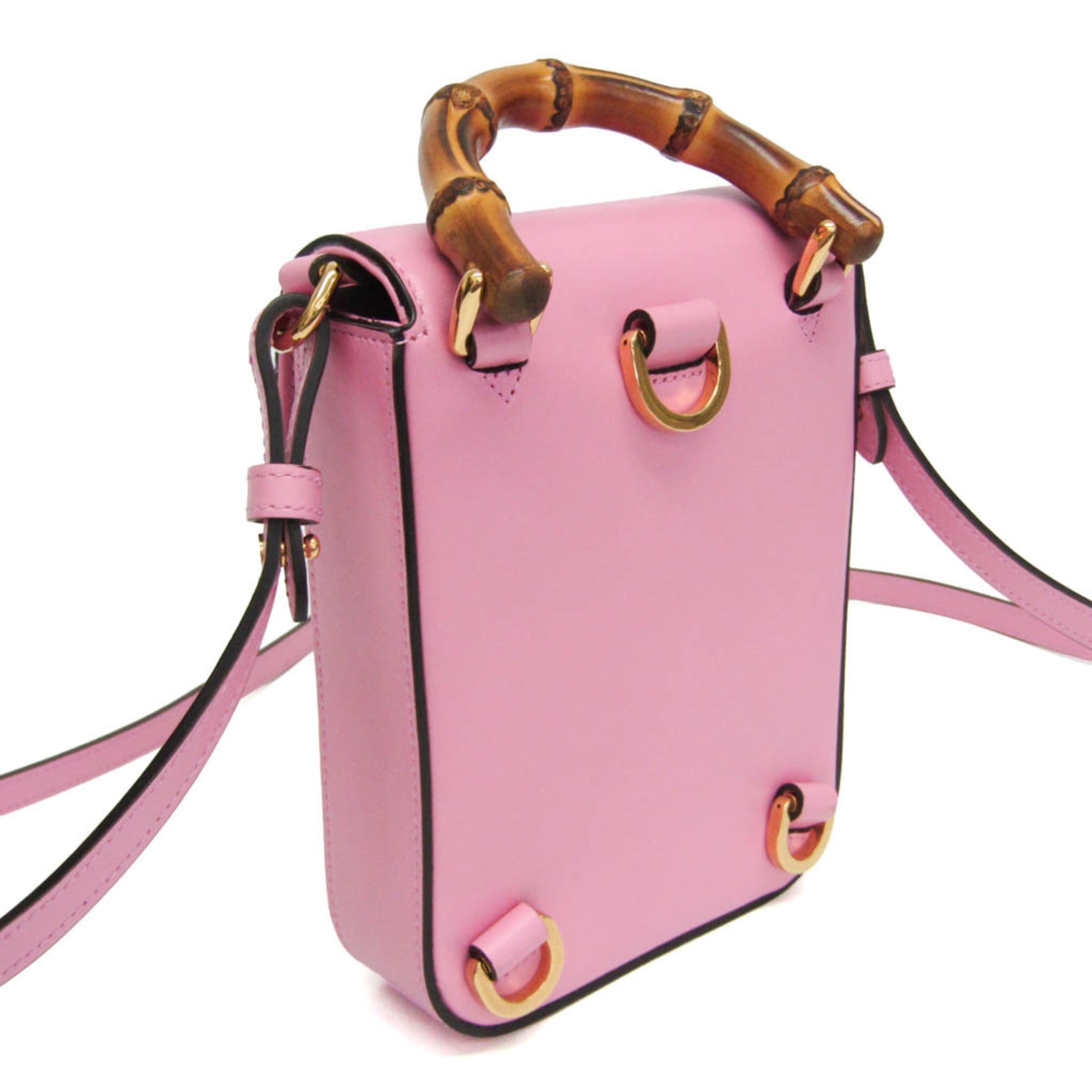 Gucci Bamboo 702106 Women's Leather Backpack,Handbag,Shoulder Bag Pink — Like New