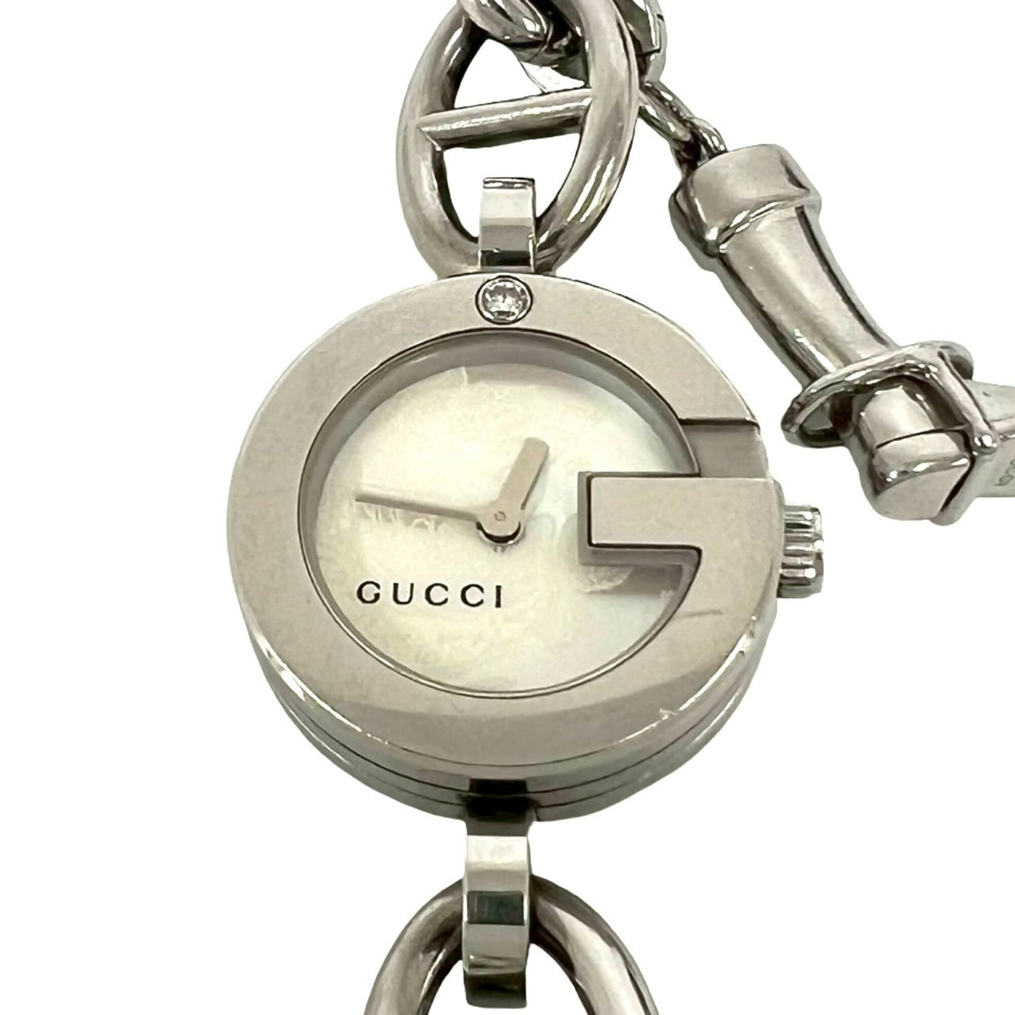 GUCCI Gucci Logo Charm Stainless Steel Quartz Wristwatch Silver 37369 — Good