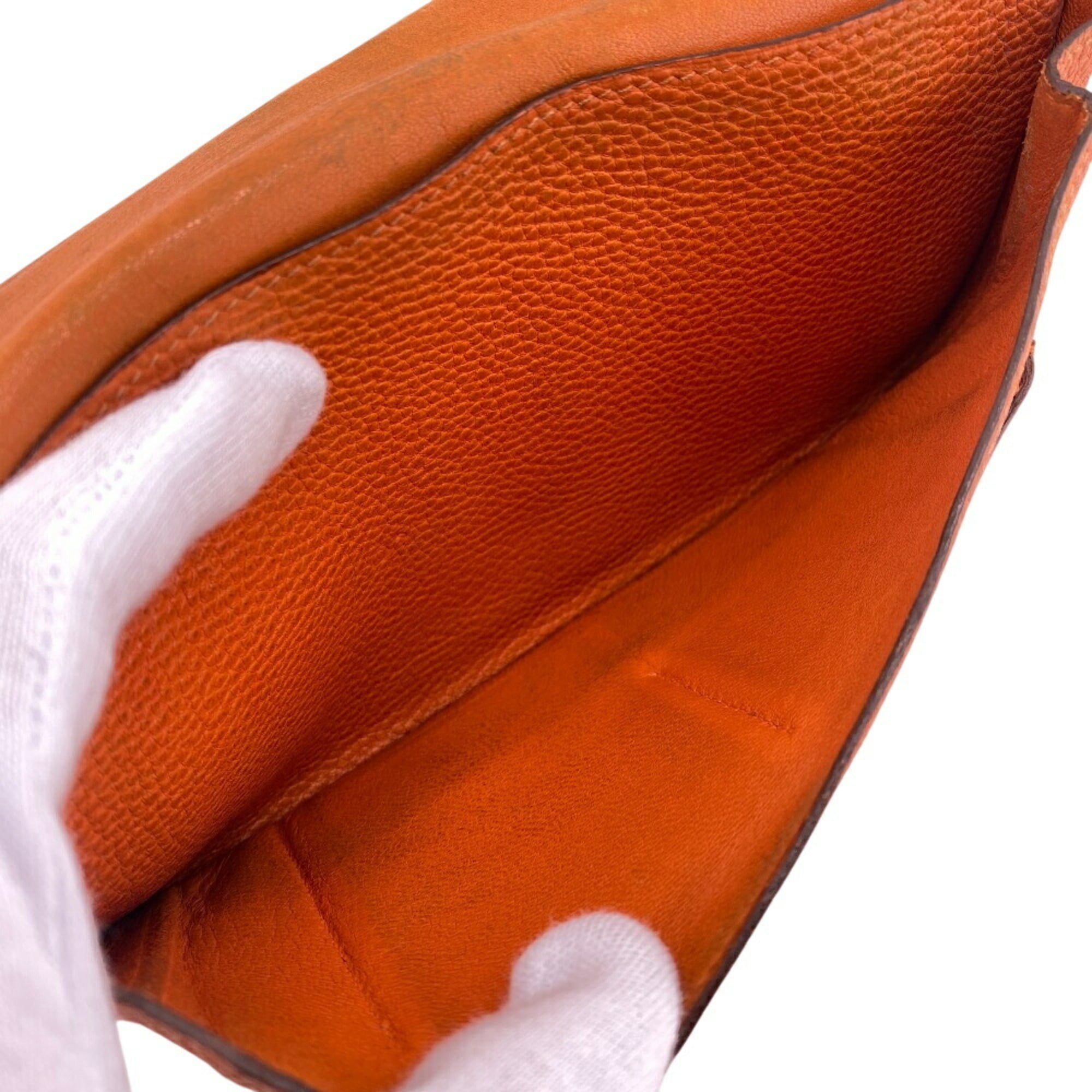 HERMES Dogon GM long wallet, orange, women's