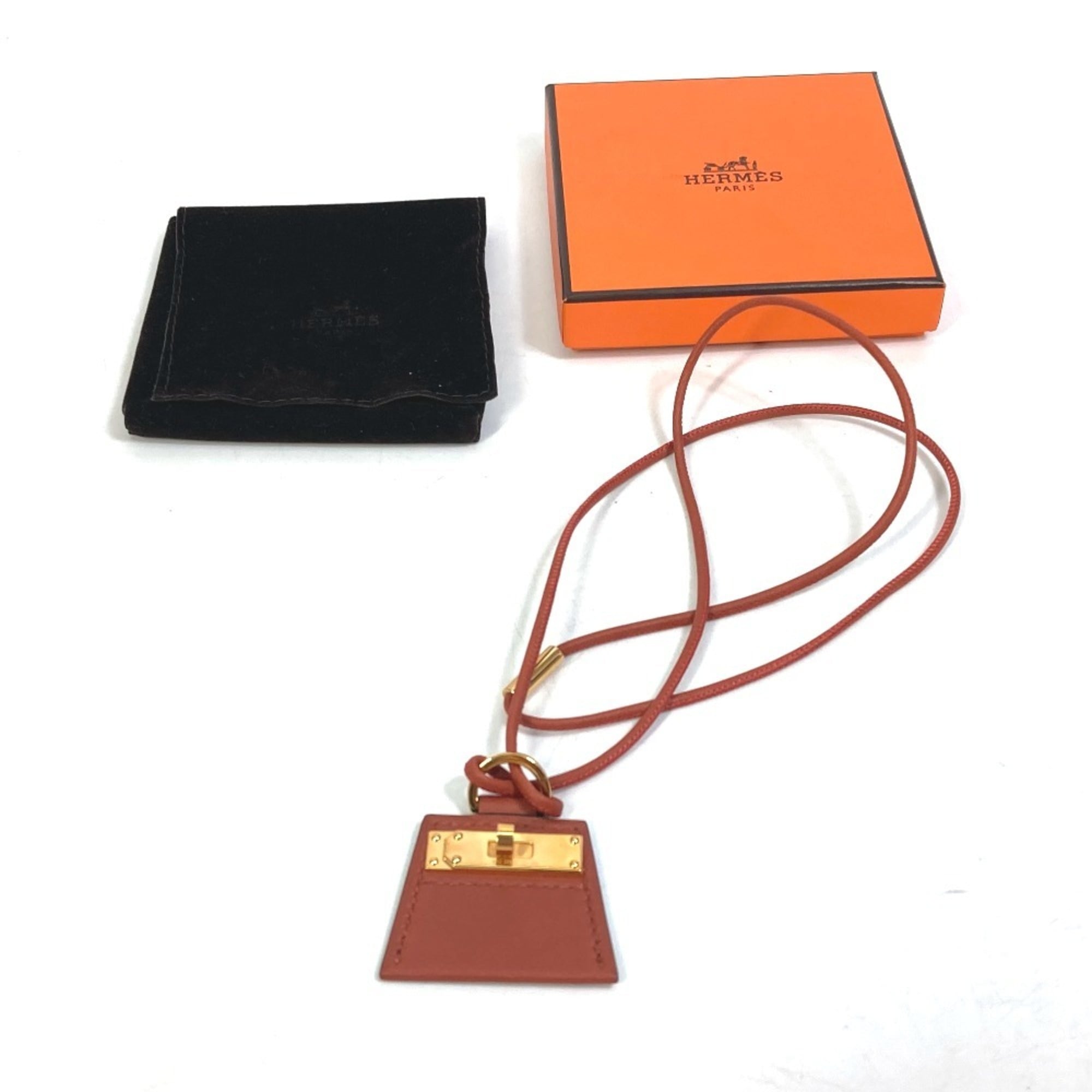 HERMES Mon Petit Kelly PM Necklace in Swift Cuivre Brown, Women's, Like New — Like New