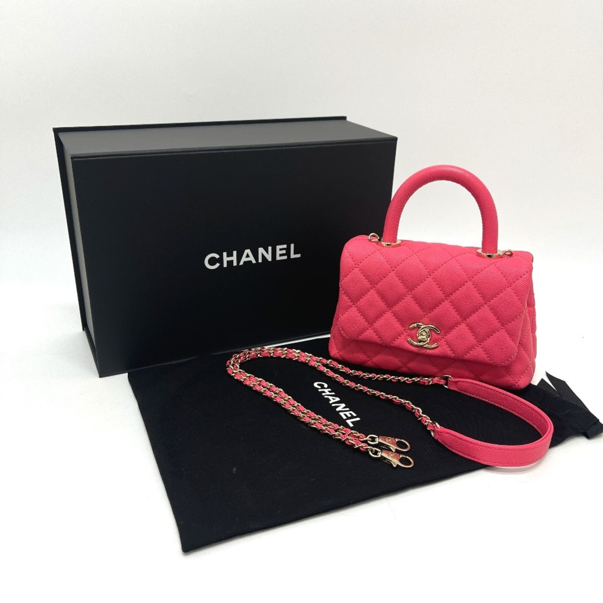 CHANEL AS2215 Coco Handle XXS/Coco 19 2-Way Handbag, Caviar Skin, Coral Pink, Like New — Like New