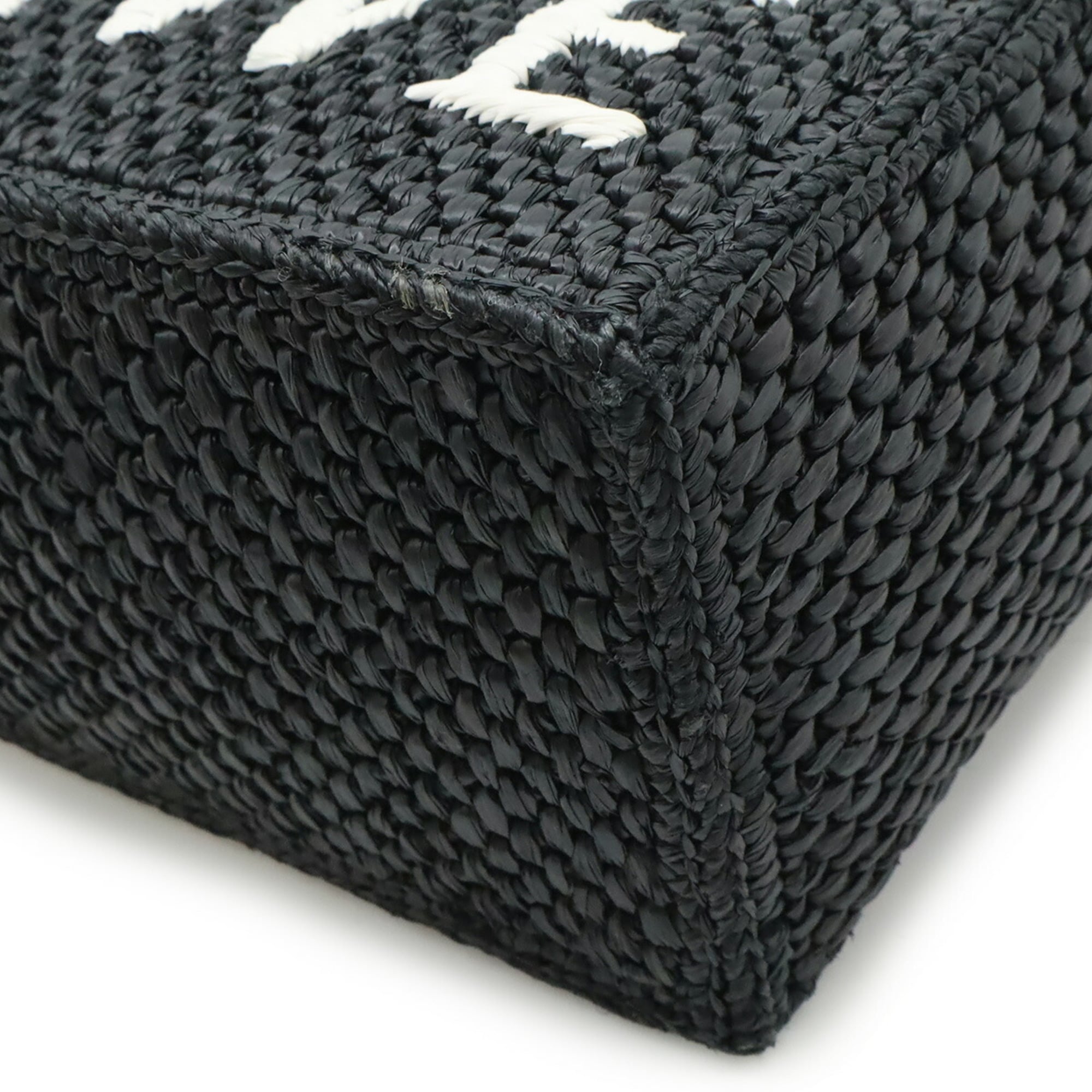 LOEWE Loewe Font Tote Small Bag Handbag Shoulder Raffia Black White A685B59X01
