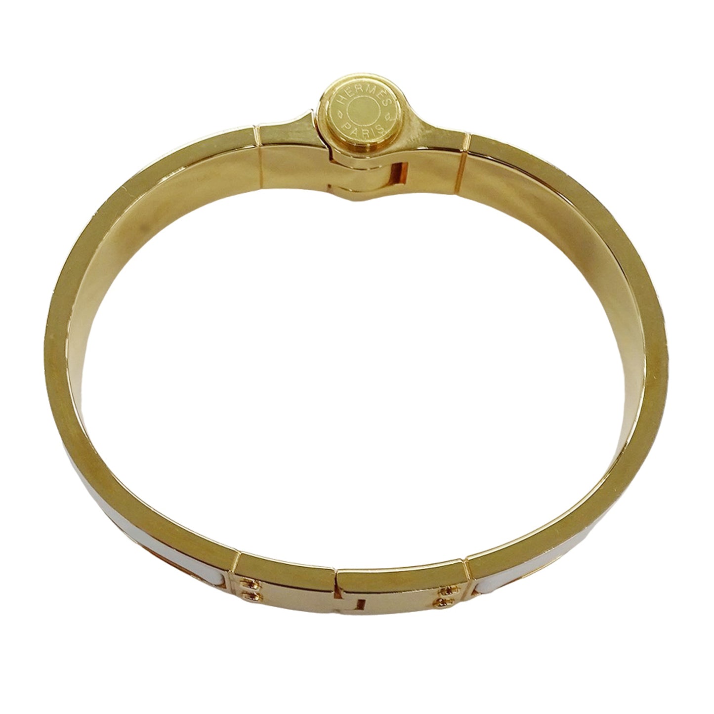 Hermes Hermès Charnière PM Bangle, Women's, GP Enamel, Gold, White