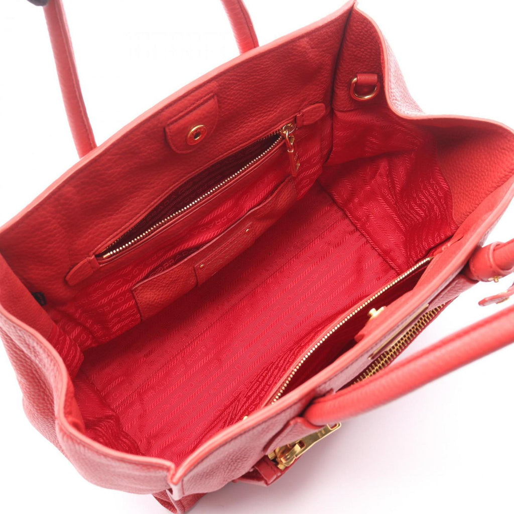 Prada Vitello Phenix Tote Bag, Leather, Women's, Red, BN2795
