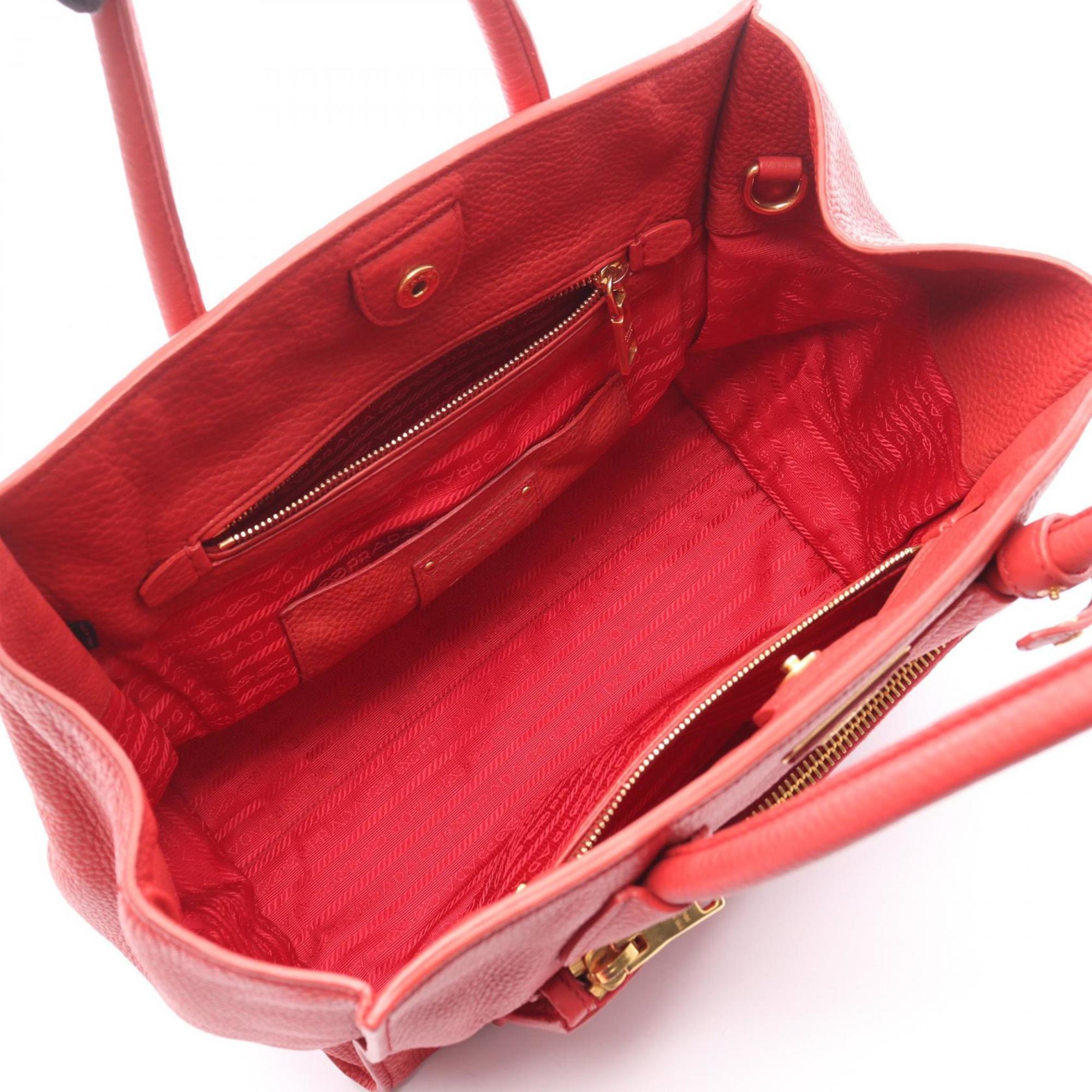 Prada Vitello Phenix Tote Bag, Leather, Women's, Red, BN2795