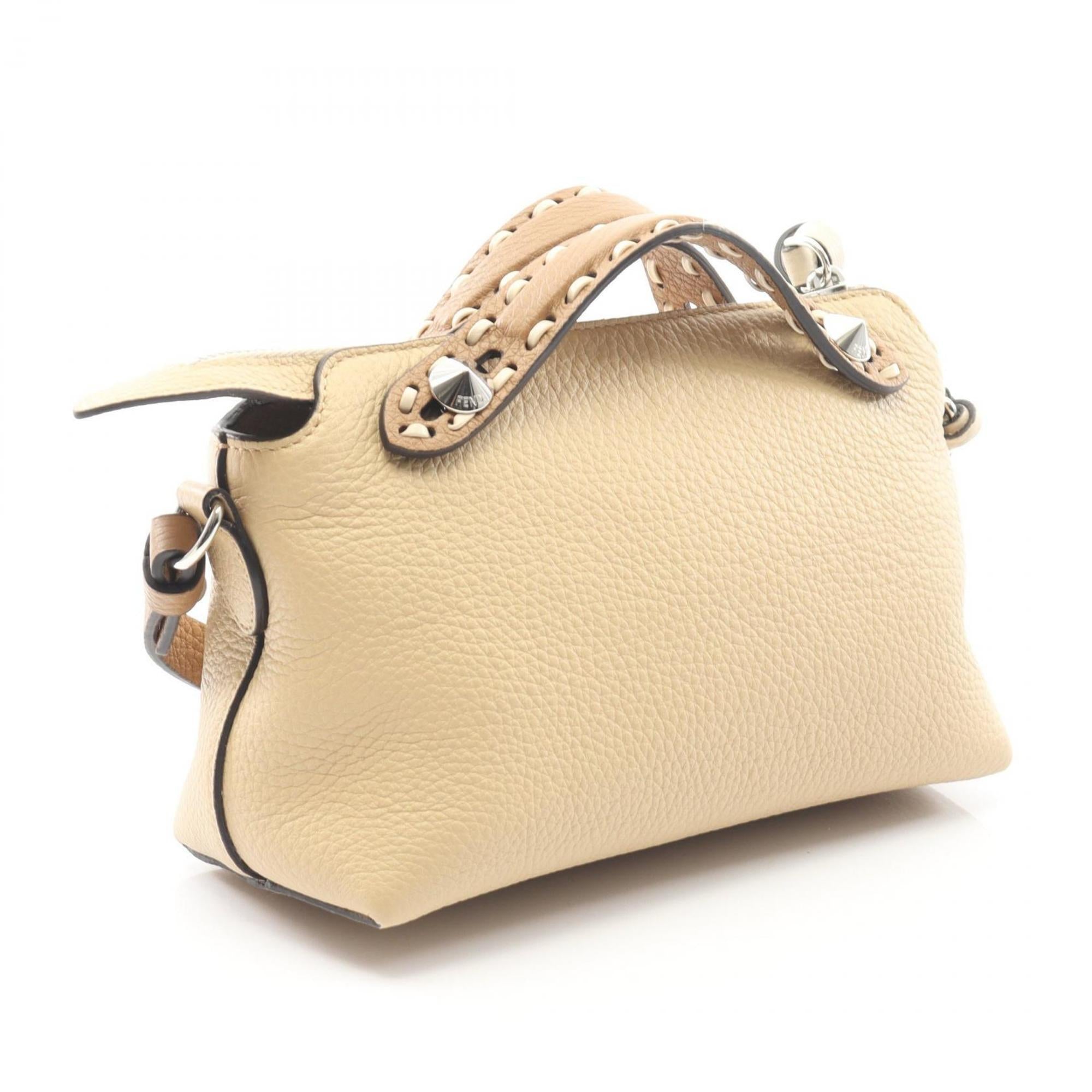 Fendi By the Way Selleria Mini Handbag, Leather, Women's, Beige and Brown, 8BS098