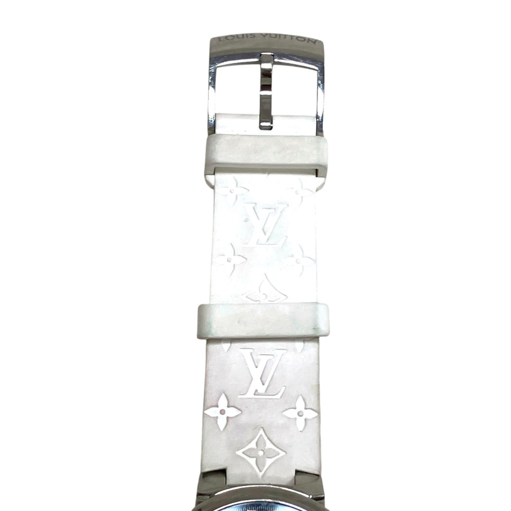 Louis Vuitton Tambour Slim Watch, Total Weight 51g, Stainless Steel, Rubber Strap, Quartz Movement, Black Dial, QA144 — Good