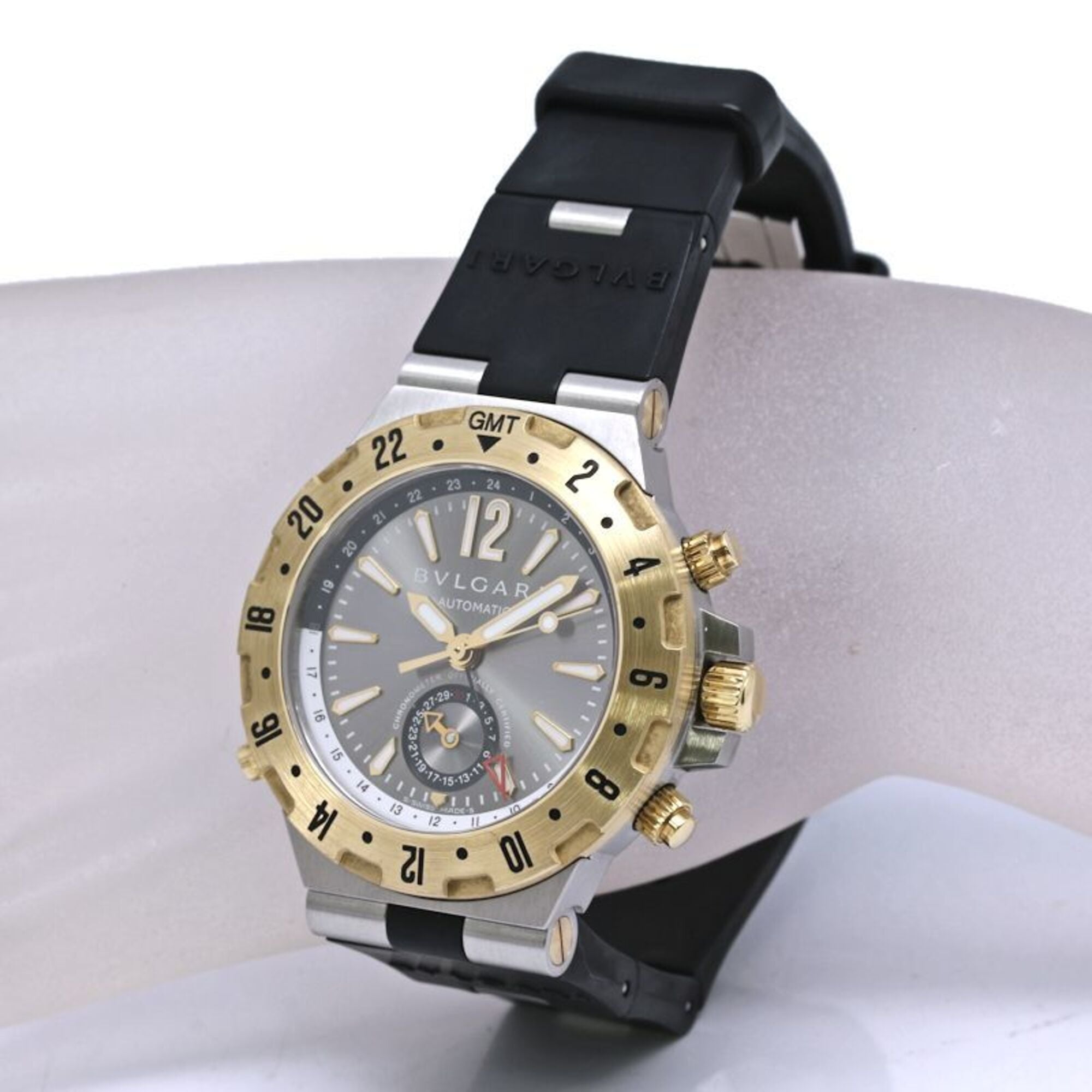 BVLGARI Diagono Professional GMT GMT40C5SGVD GMT40SG Men's Watch SS x 18K Yellow Gold Rubber 40536 — Good