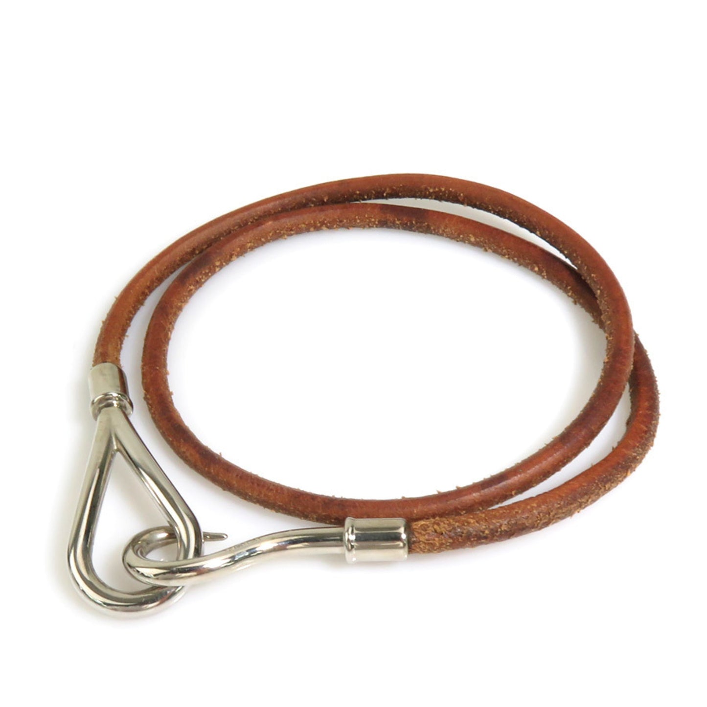 Hermes HERMES Bracelet Choker Necklace Jumbo Leather Metal Brown Silver Women's e60187a