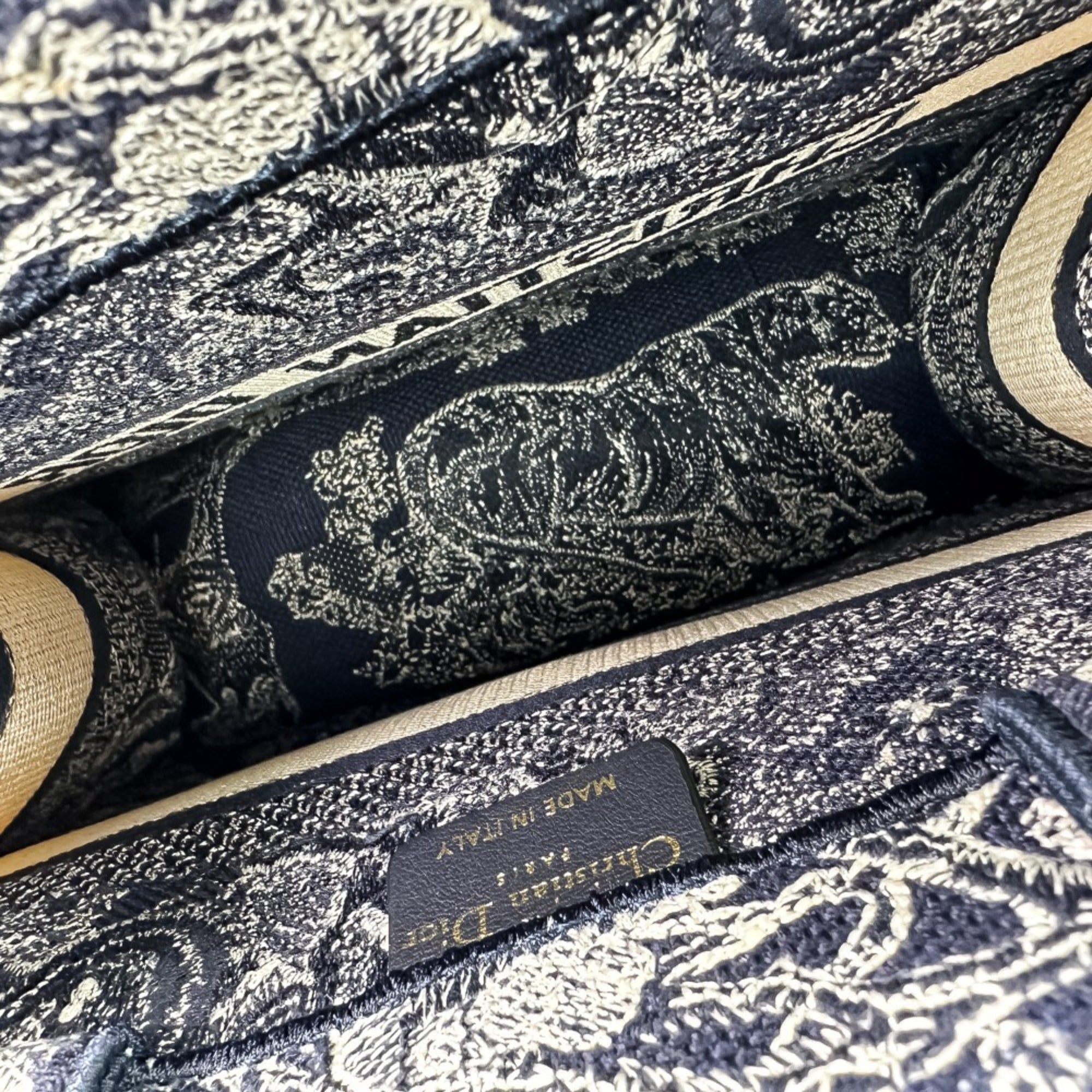 Christian Dior Toile de Jouy Book Tote Canvas Embroidered Handbag Small 50-MA-1221 Navy Women's — Like New