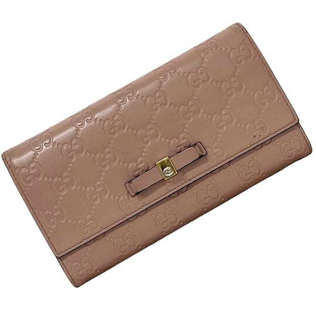 Gucci Bifold Long Wallet ec-24305 Pink Beige Stripe 388679 Leather 0959 GUCCI Ribbon GG Embossed Women's