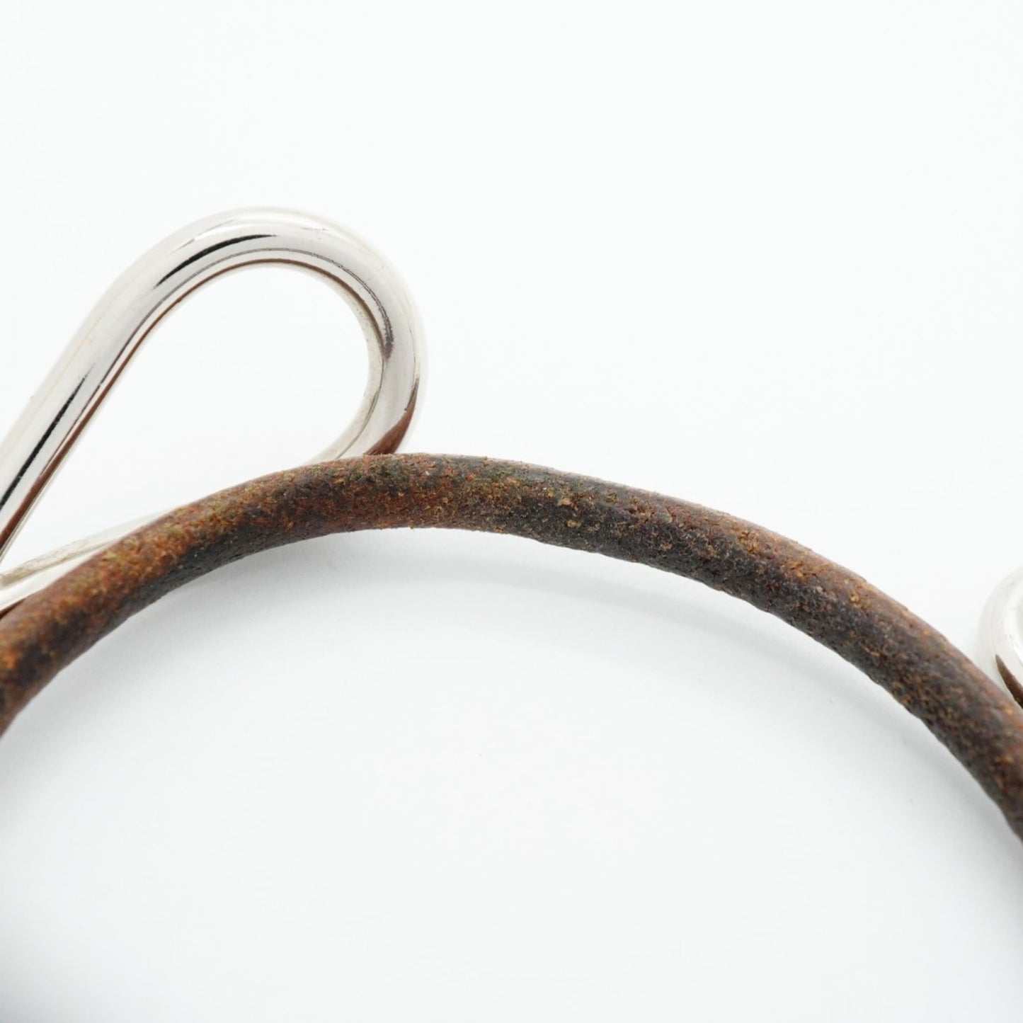 Hermes Jumbo Hook Bracelet, Metal, Leather, Silver, Brown, Women's