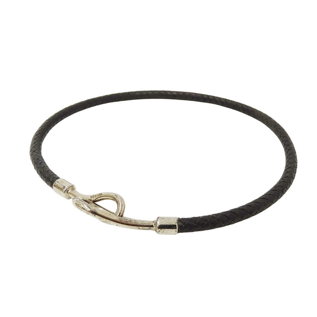Hermes Hermès Jumbo Leather Choker for Women, Black with Silver Hardware, 2-Way Accessory, Stylish Bracelet Hook