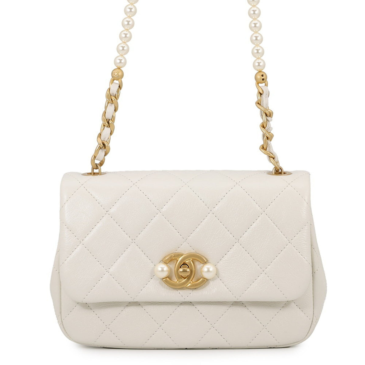 Chanel Chain Shoulder Bag, Matelassé, Coco Mark, Lambskin, White, Handbag, Women's, CHANEL — Like New