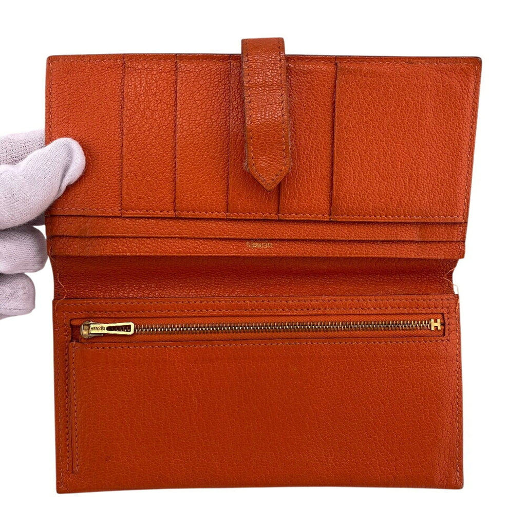 HERMES Bearn long wallet, orange, women's