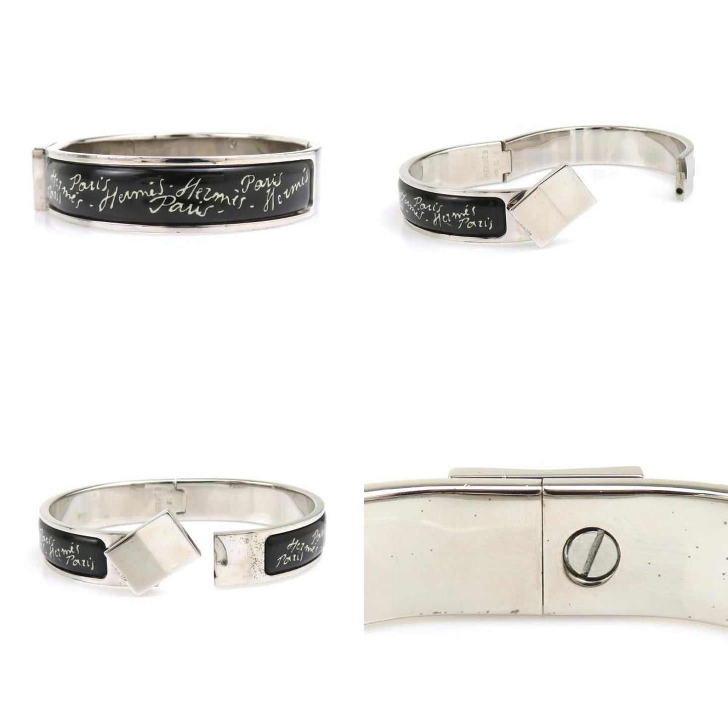 Hermes HERMES Bangle Bracelet Click Clack Metal Enamel Silver Black Women's e60349a