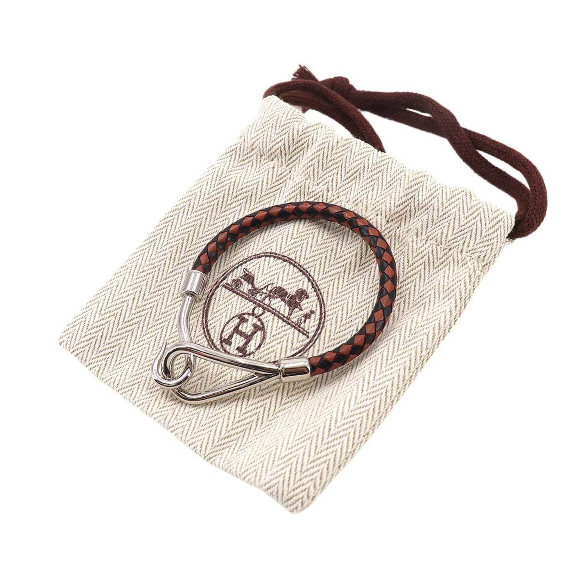 Hermes Jumbo H Bracelet, Leather, Brown, Black, Silver Hardware — New - Store Return