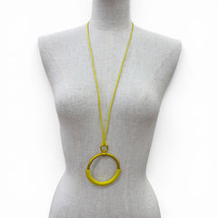 HERMES Loop Grand Necklace, Leather Trim Pendant, Yellow (Jaune), Women's, with Box and Dust Bag — Like New