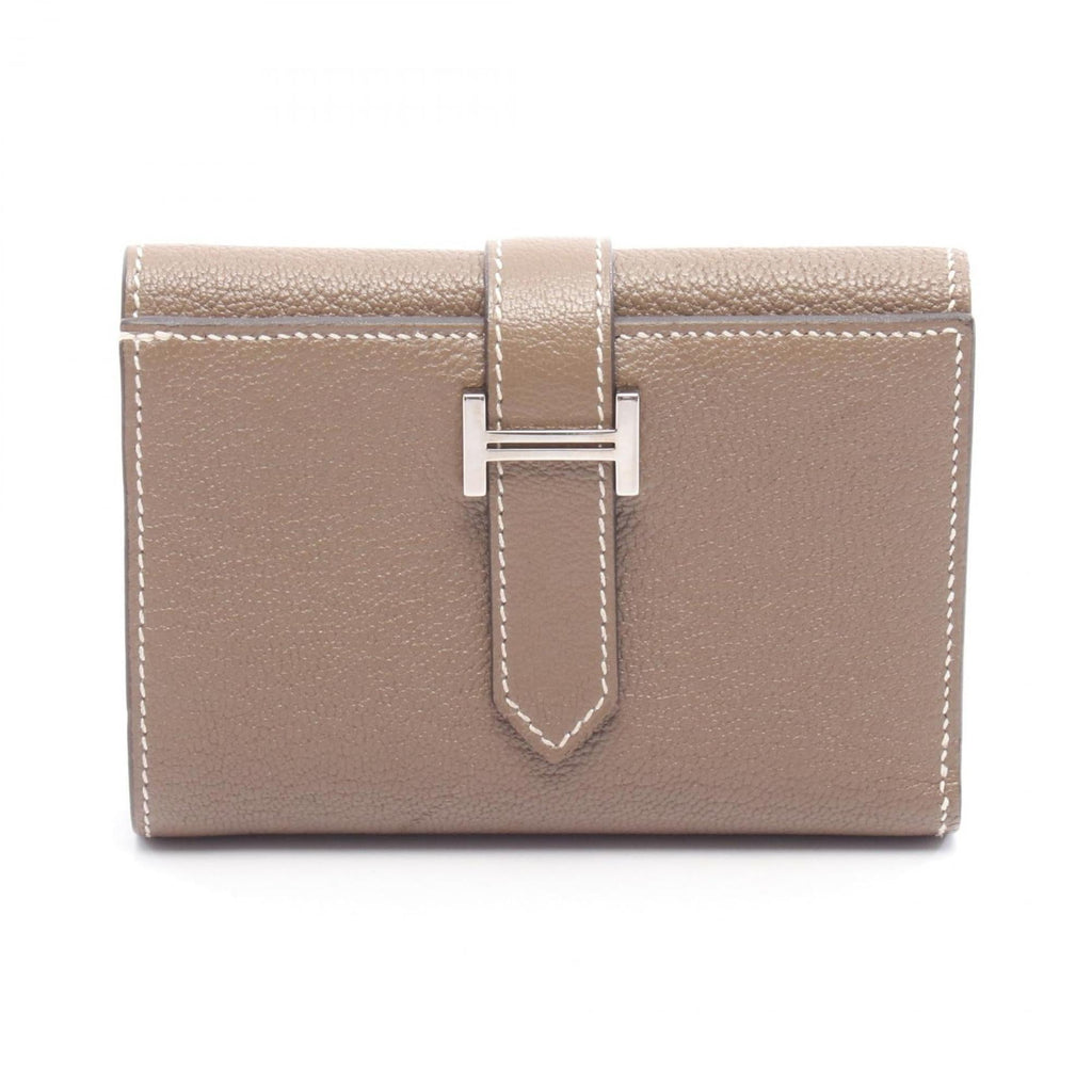 Hermes Hermès Bearn Combination Etoupe Tri-fold Wallet, Chevre, Women's, Gray