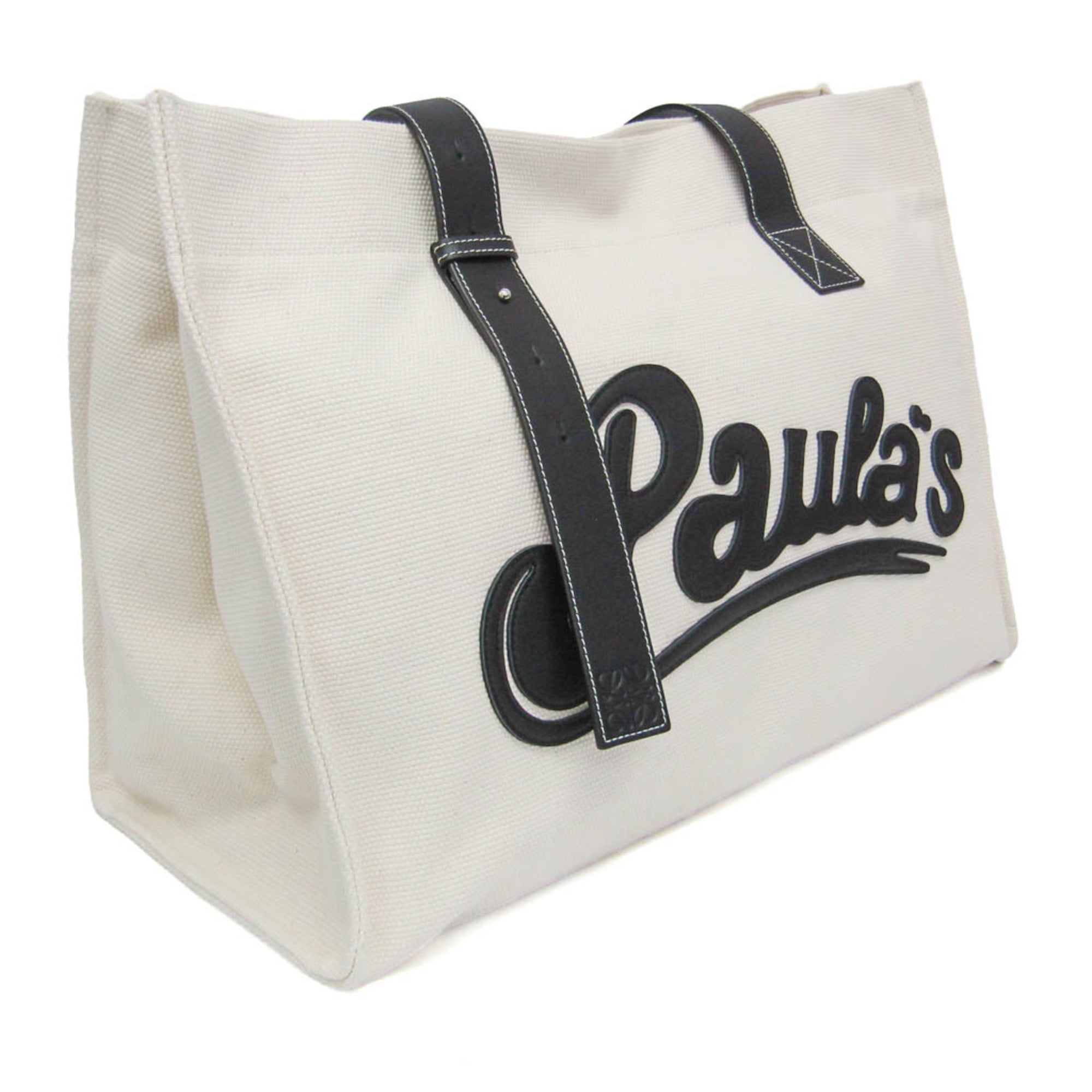 Loewe Paula's Ibiza Women,Men Canvas,Leather Tote Bag Black,Off-white — Like New