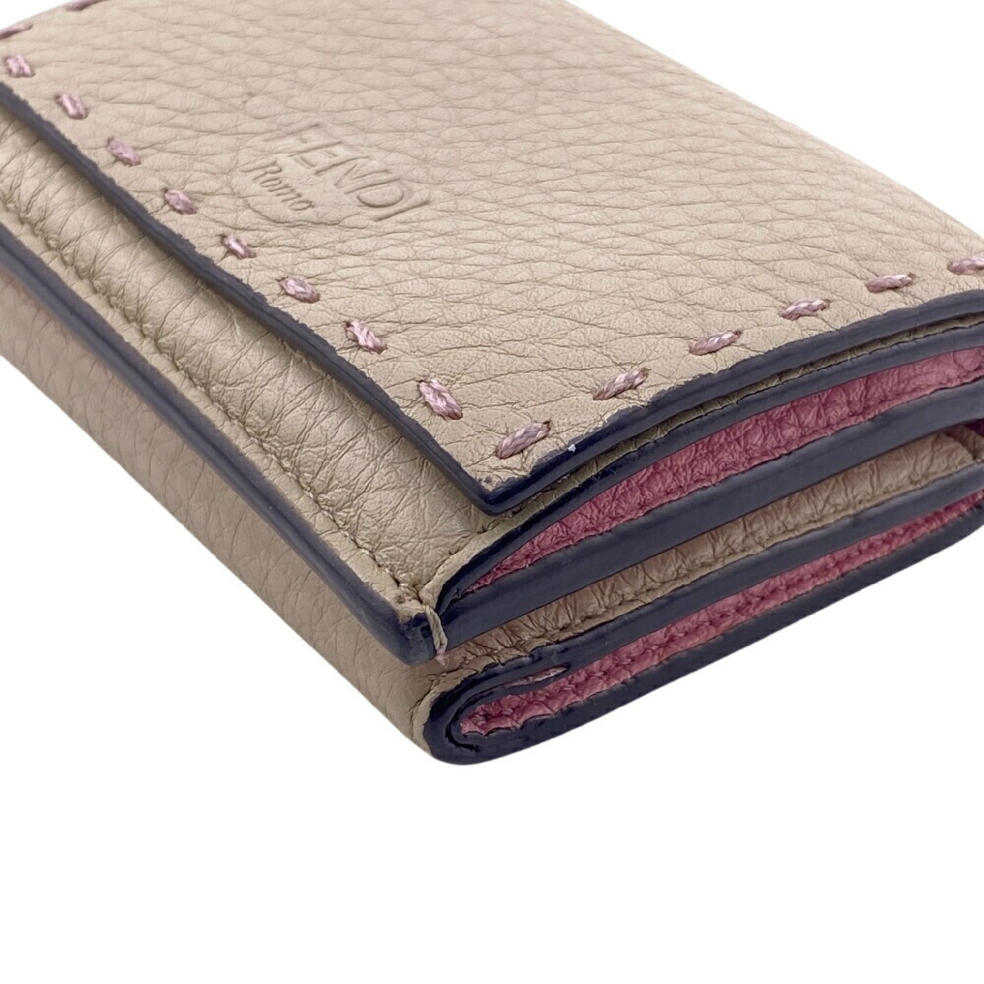 FENDI Selleria Compact Wallet, Tri-fold Beige, Women's