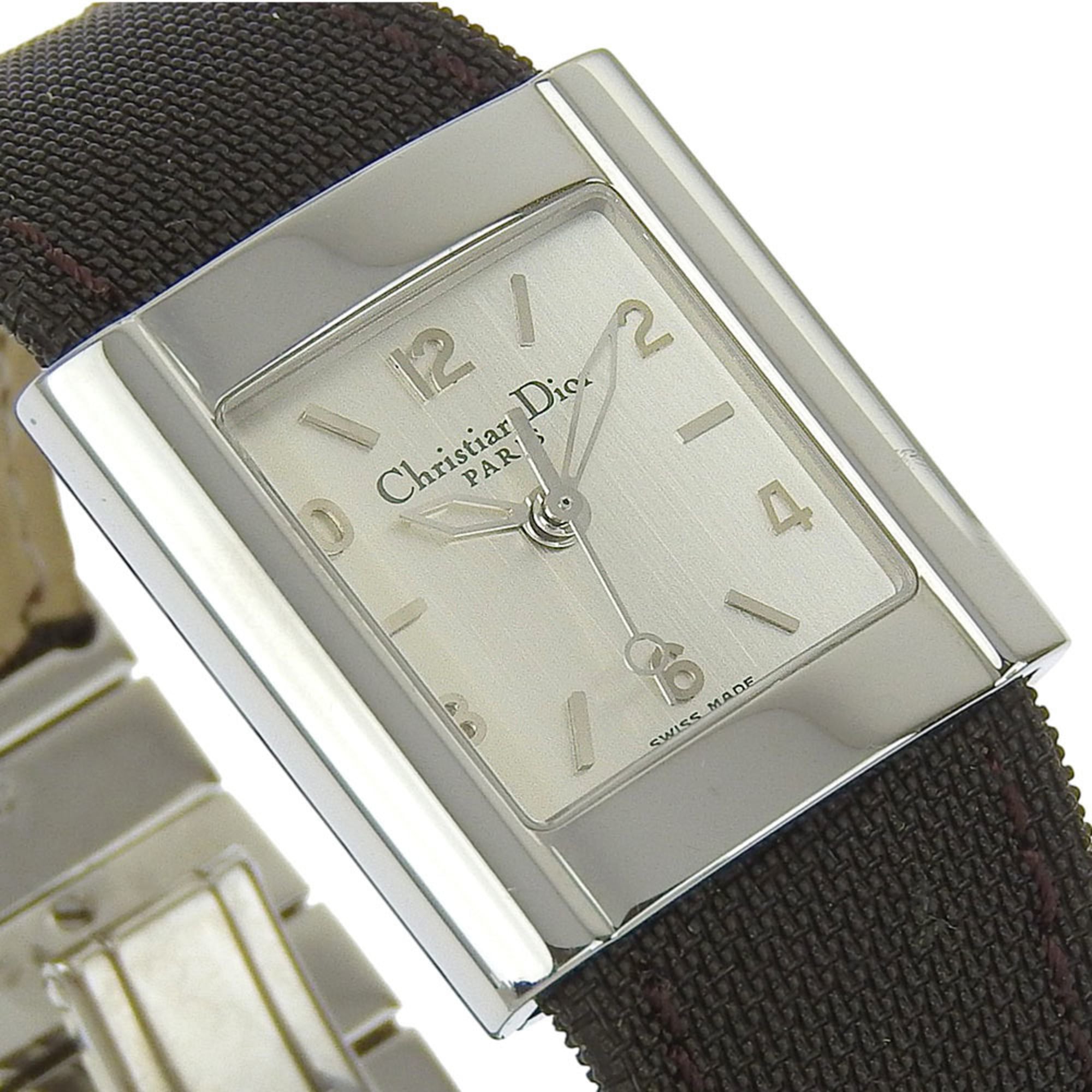 Christian Dior Riva Watch D80-100, Stainless Steel and Canvas, Quartz Movement, Analog Display, Silver Dial, Women's — Good