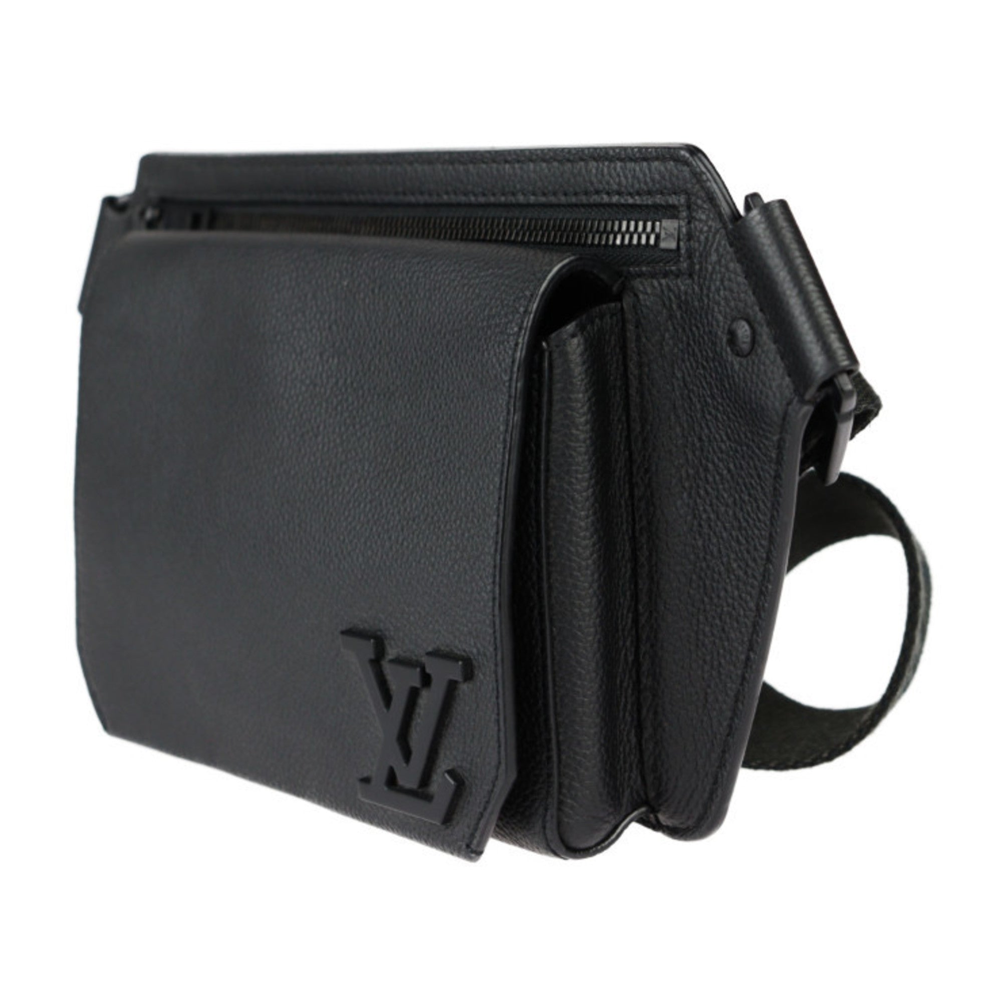 LOUIS VUITTON Louis Vuitton Take Off Sling Body Bag M57081 Grained Leather Noir Black LV Waist — Like New