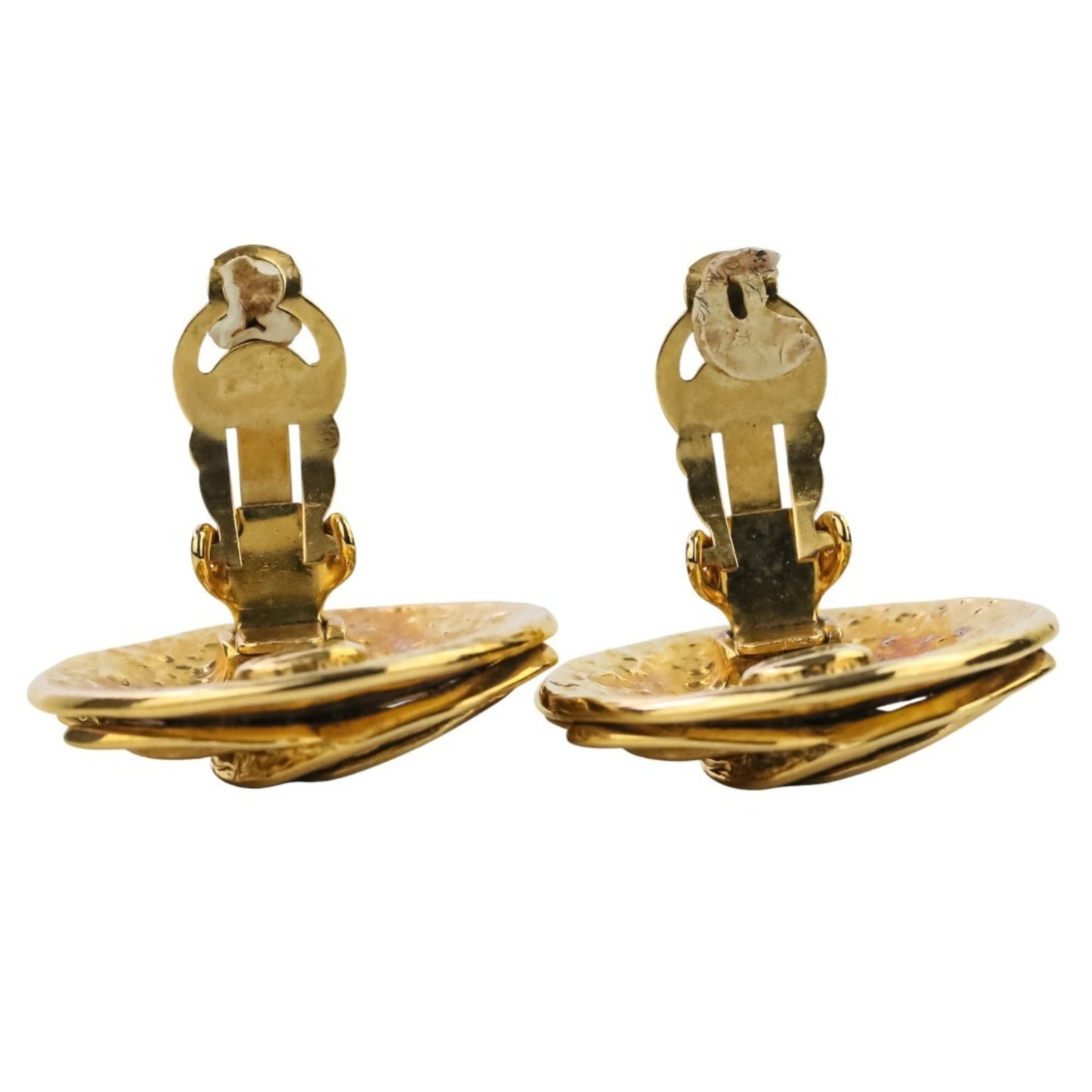 94P CHANEL Vintage Coco Mark Large Circle Earrings Gold Color Women's