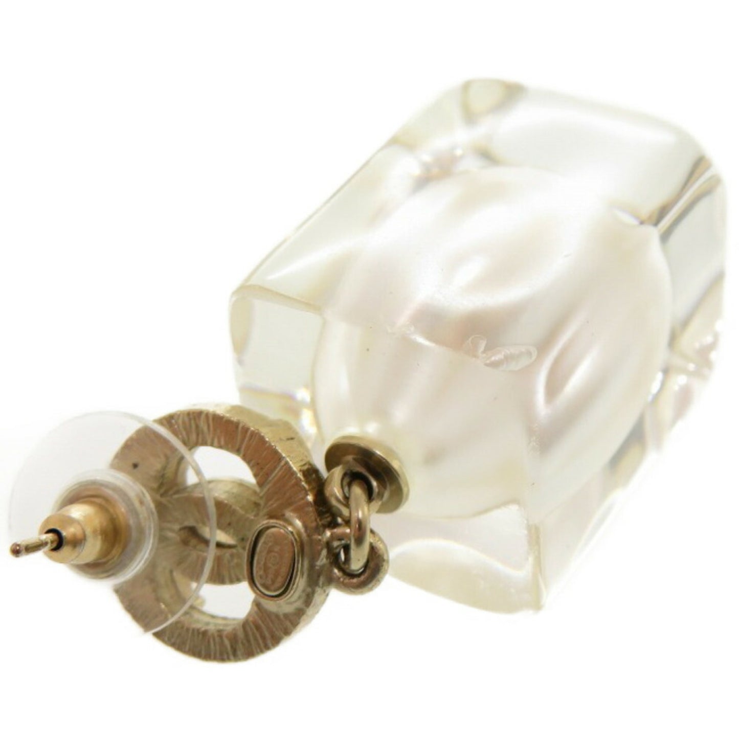 Chanel Coco Mark Faux Pearl Plastic Stone Gold Earrings 0563CHANEL