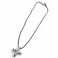 HERMES Lima PM AG925 Fabric Necklace, Silver/Black, Total Weight 12.8g, Men's/Women's Accessory — Like New