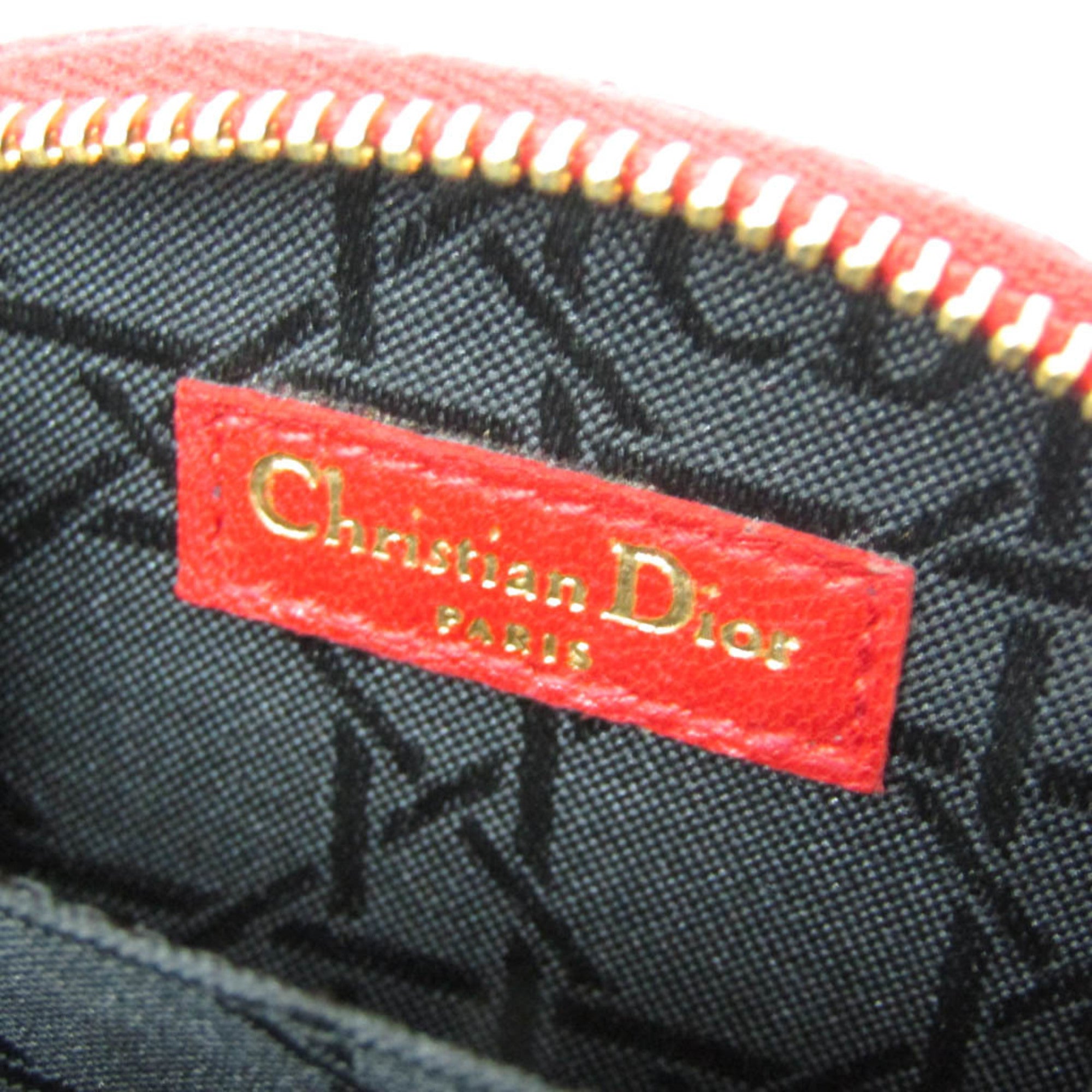 Christian Dior Cannage/Lady Dior Women's Leather Coin Purse/coin Case Red Color