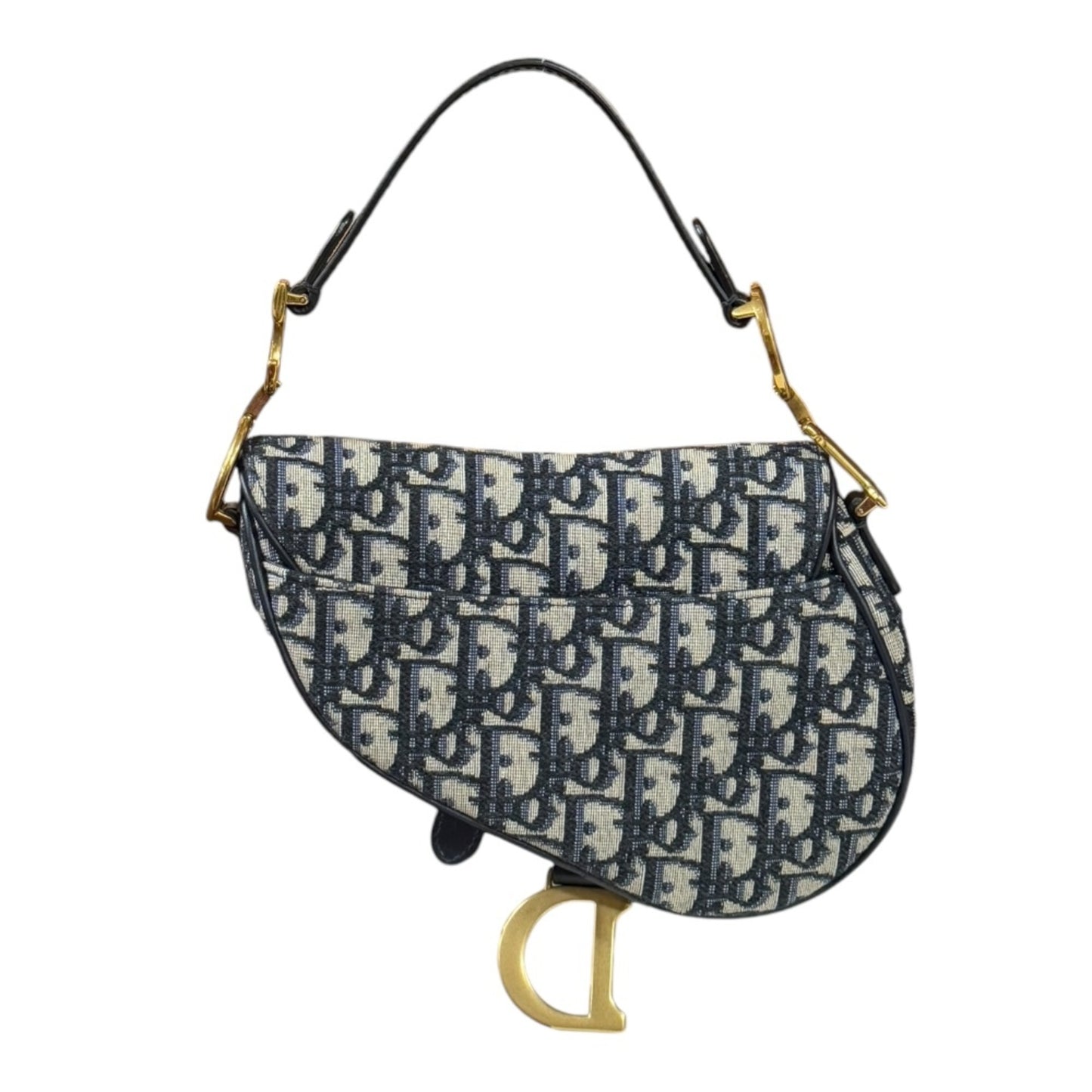 Christian Dior Dior Saddle Bag Mini Oblique Shoulder Canvas Navy Women's 2-way